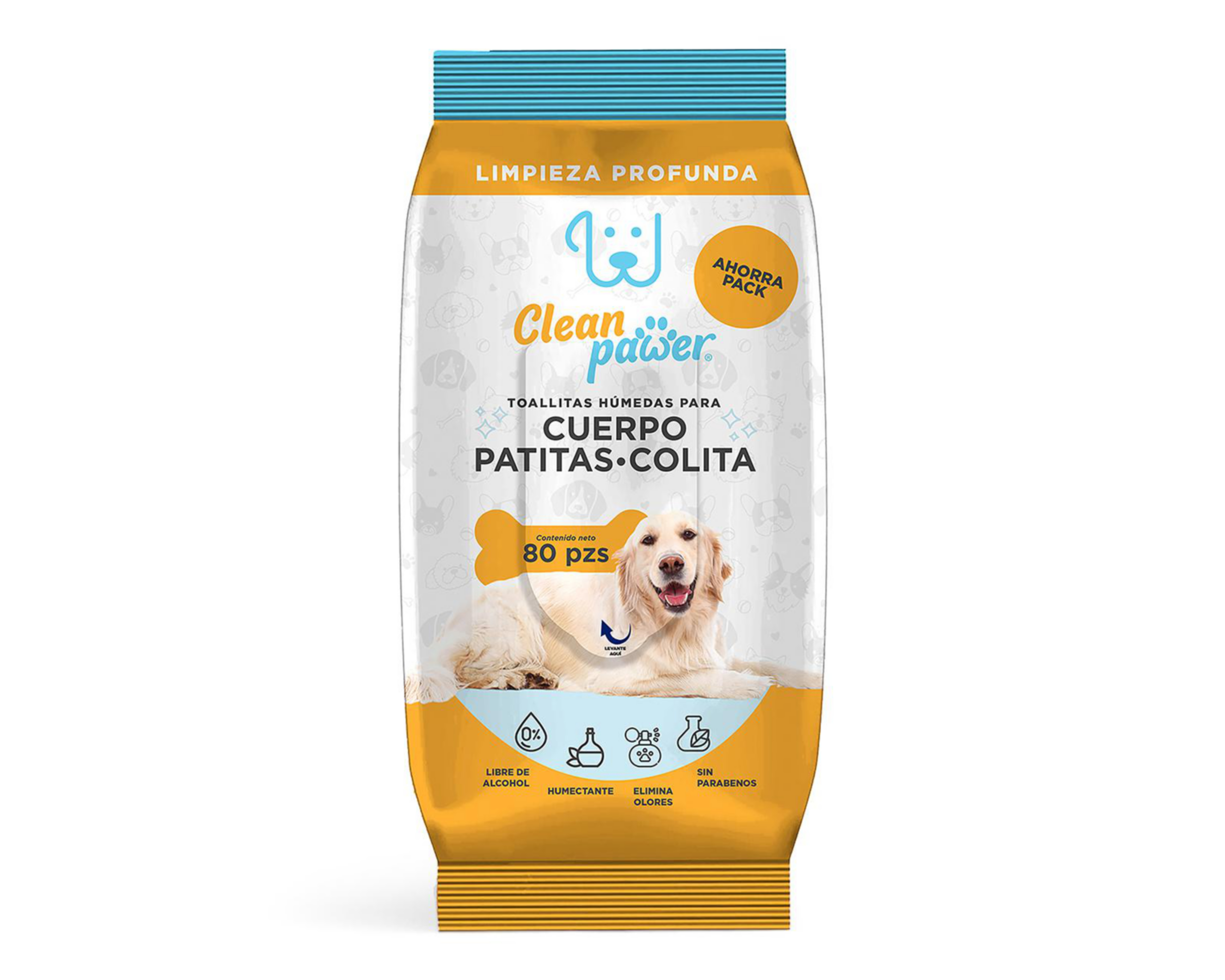 Toallitas Húmedas para Mascota Clean Pawer Cuerpo Patitas y Colita 80 Piezas