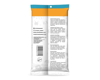 Foto 2 | Toallitas Húmedas para Mascota Clean Pawer Cuerpo Patitas y Colita 80 Piezas