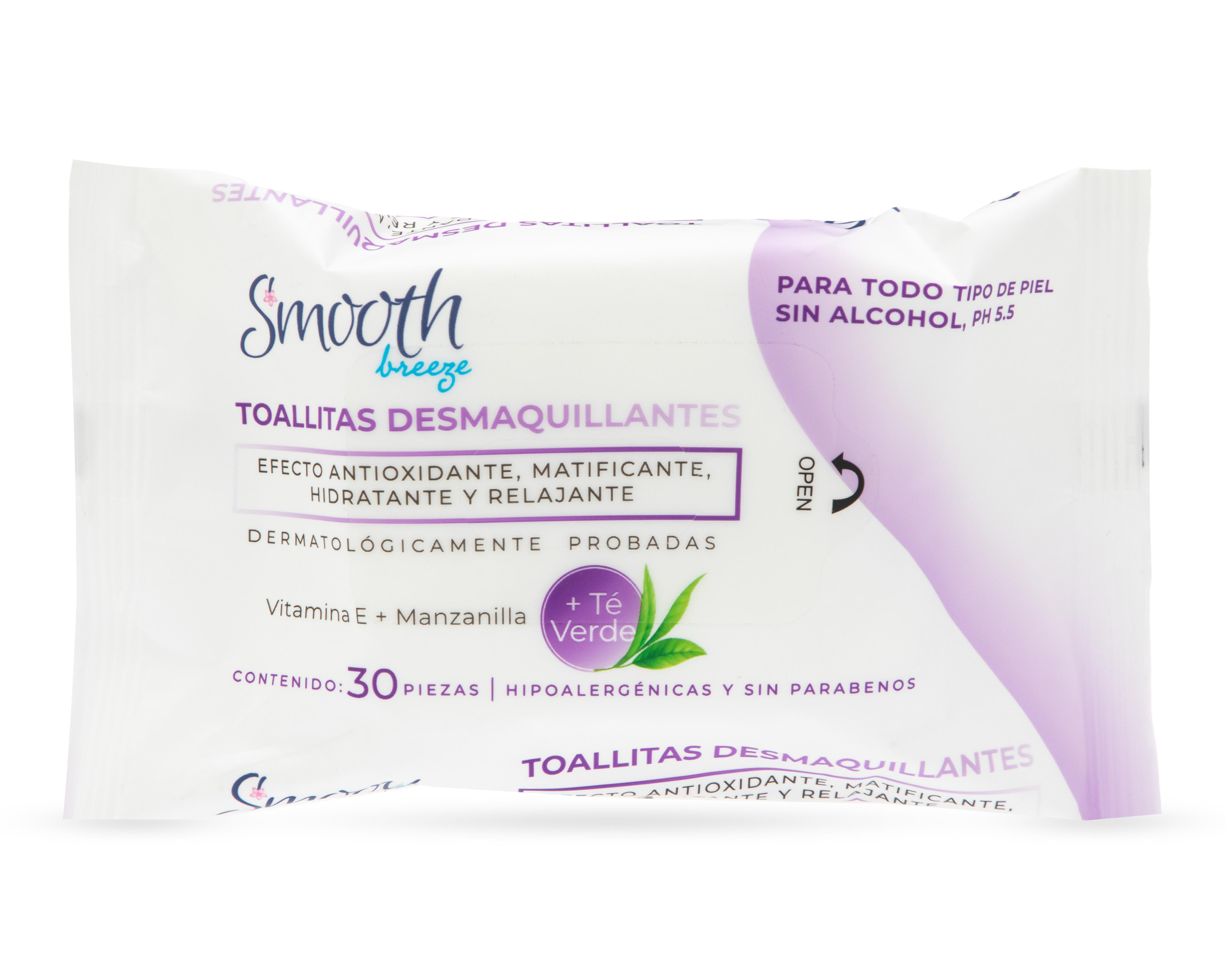 Toallitas Desmaquillantes Smooth Breeze con Te Verde 30 Piezas