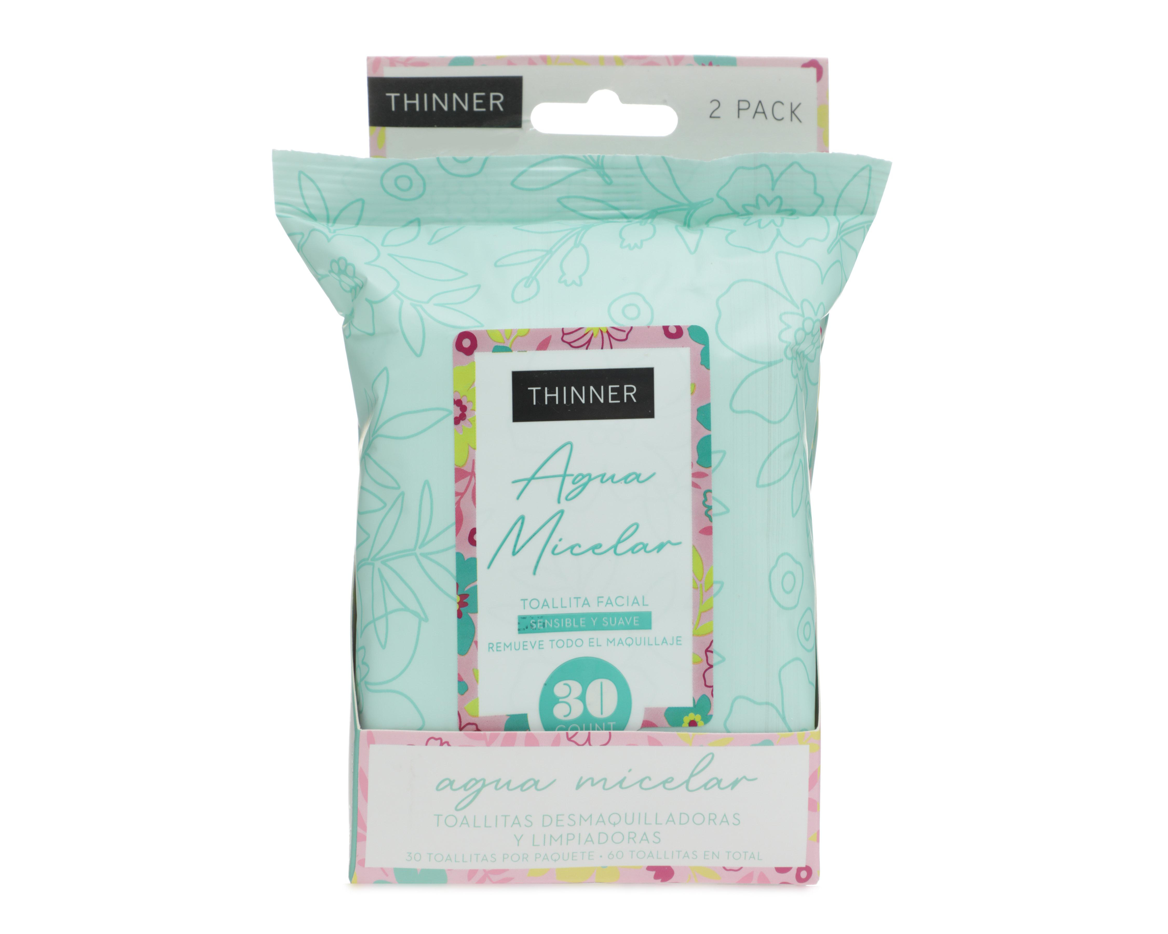 Toallitas Desmaquillantes Thinner Agua Micelar y Ácido Hialurónico 2 Piezas
