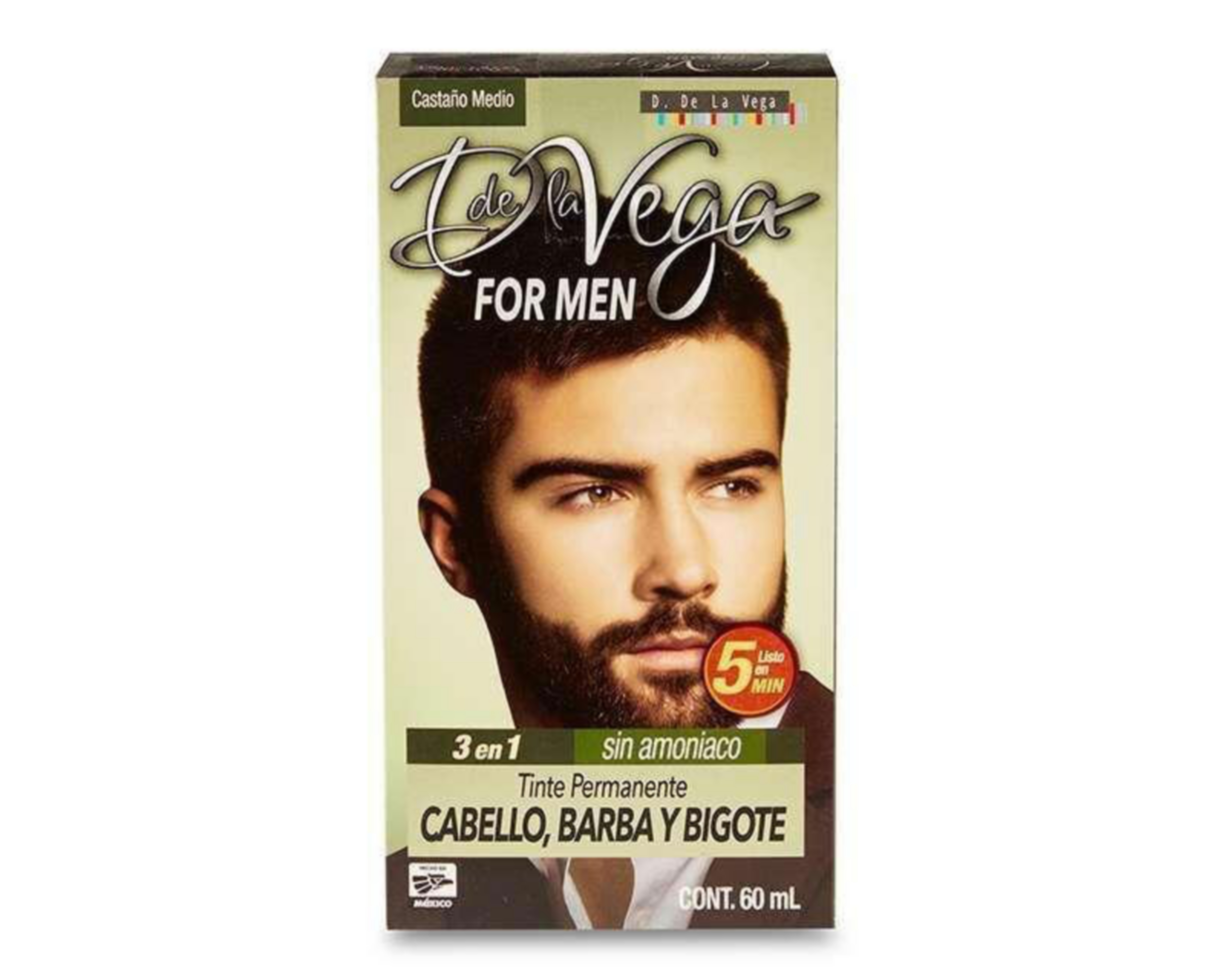 Tinte para Cabello, Barba y Bigote D de la Vega Castaño Medio