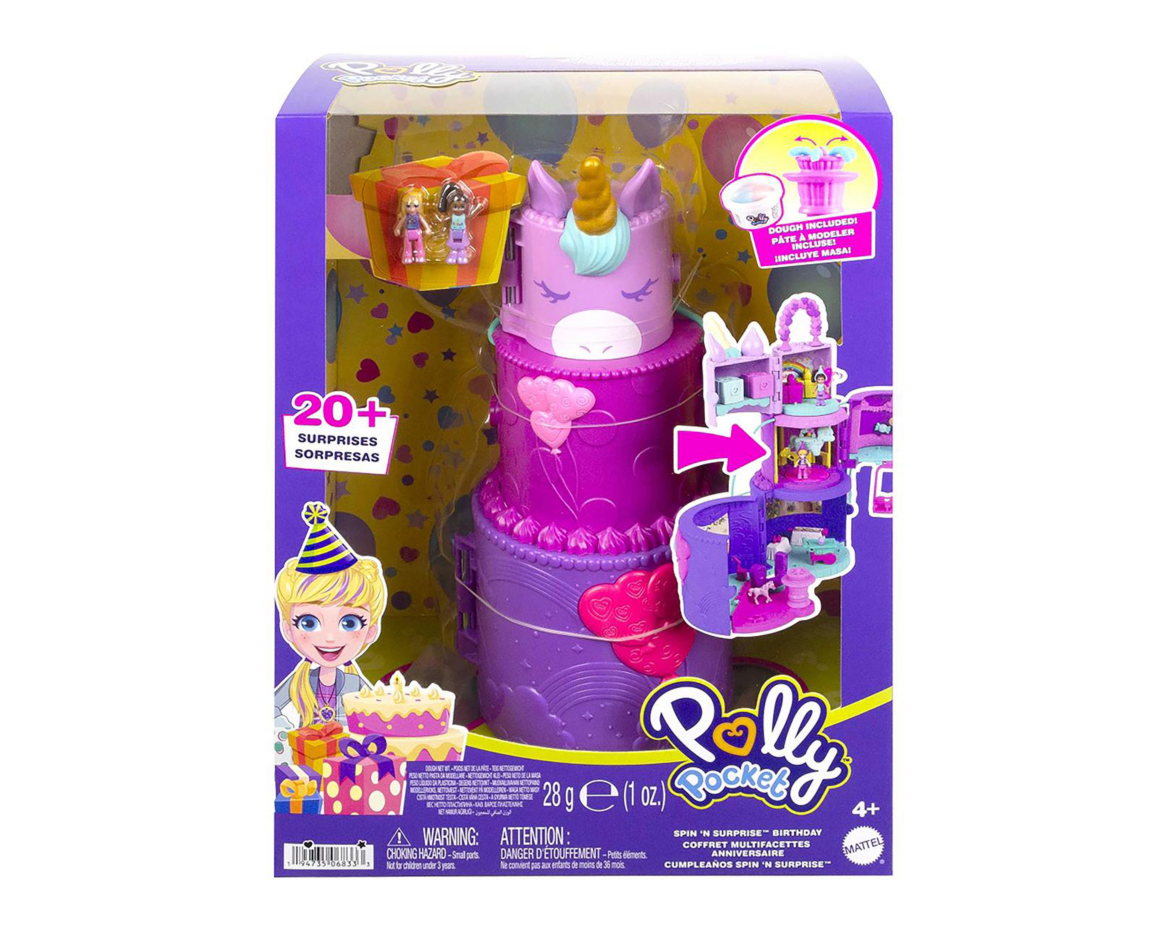 Foto 9 | Muñeca Polly Pocket Mundo Sorpresa Pastel de Cumpleaños