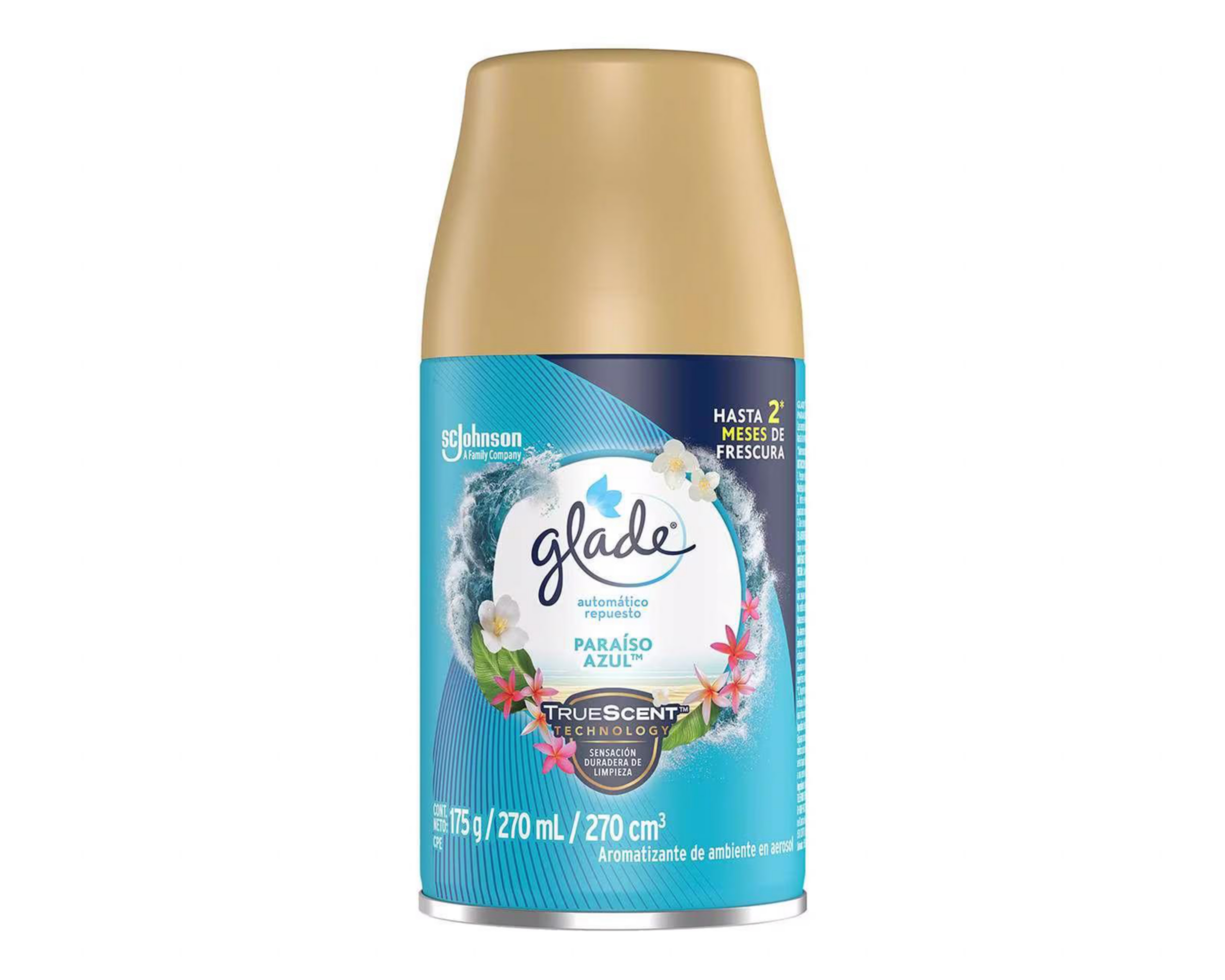 Aromatizante Glade Paraíso Azul Repuesto en Aerosol 270 ml