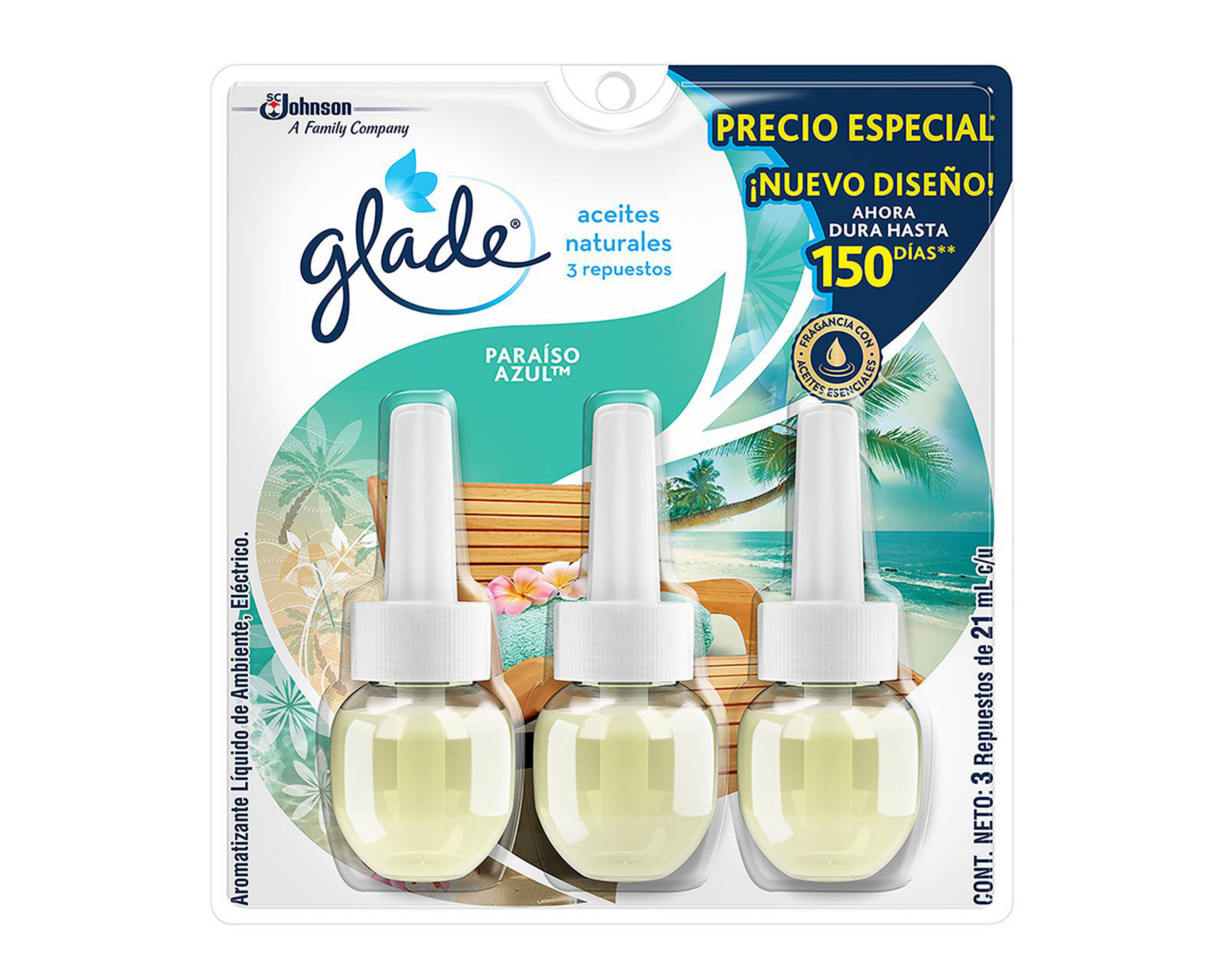 Repuesto de Aromatizante Glade Paraíso Azul 3 Piezas