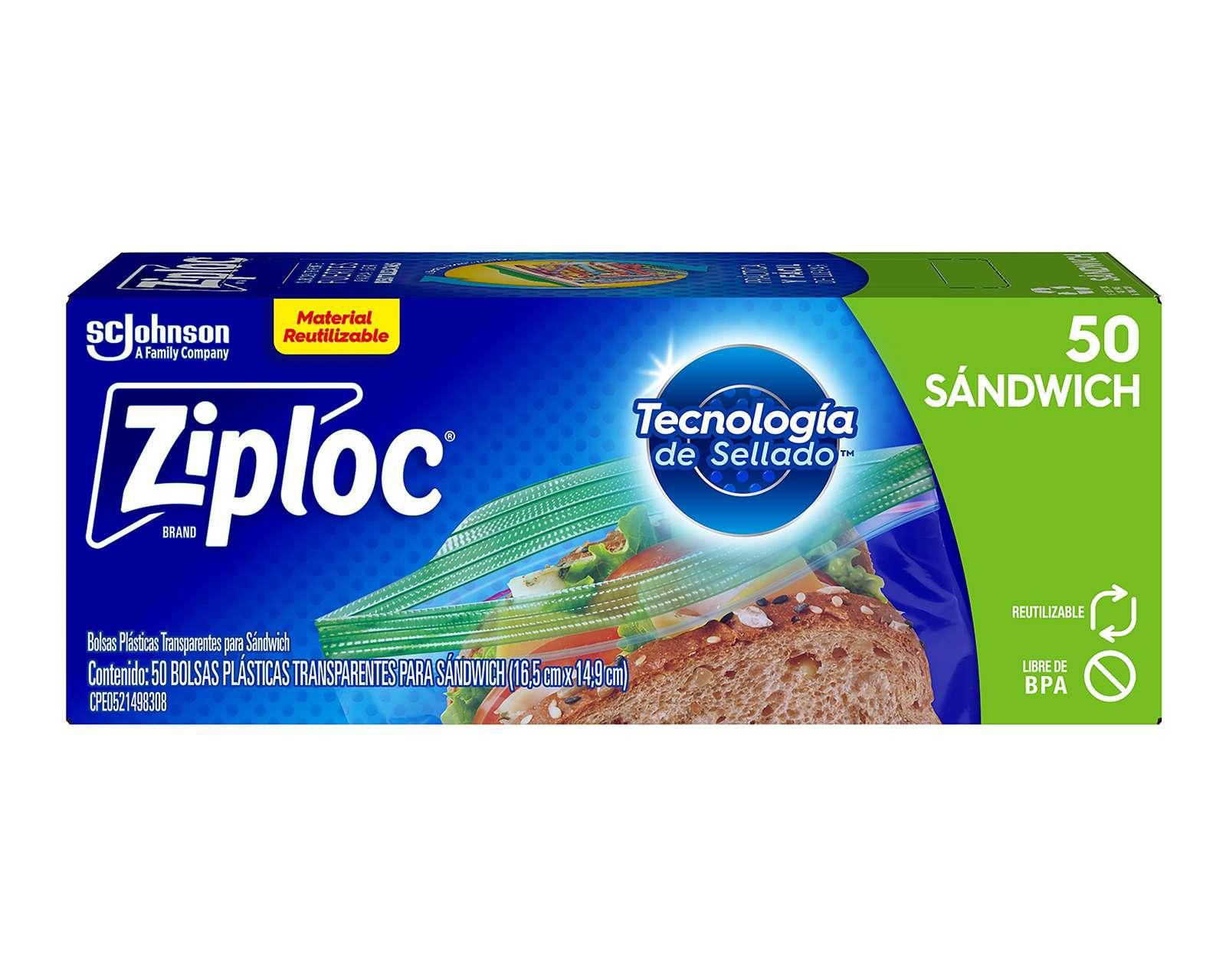 Bolsas Ziploc para Sándwich 50 Piezas $49