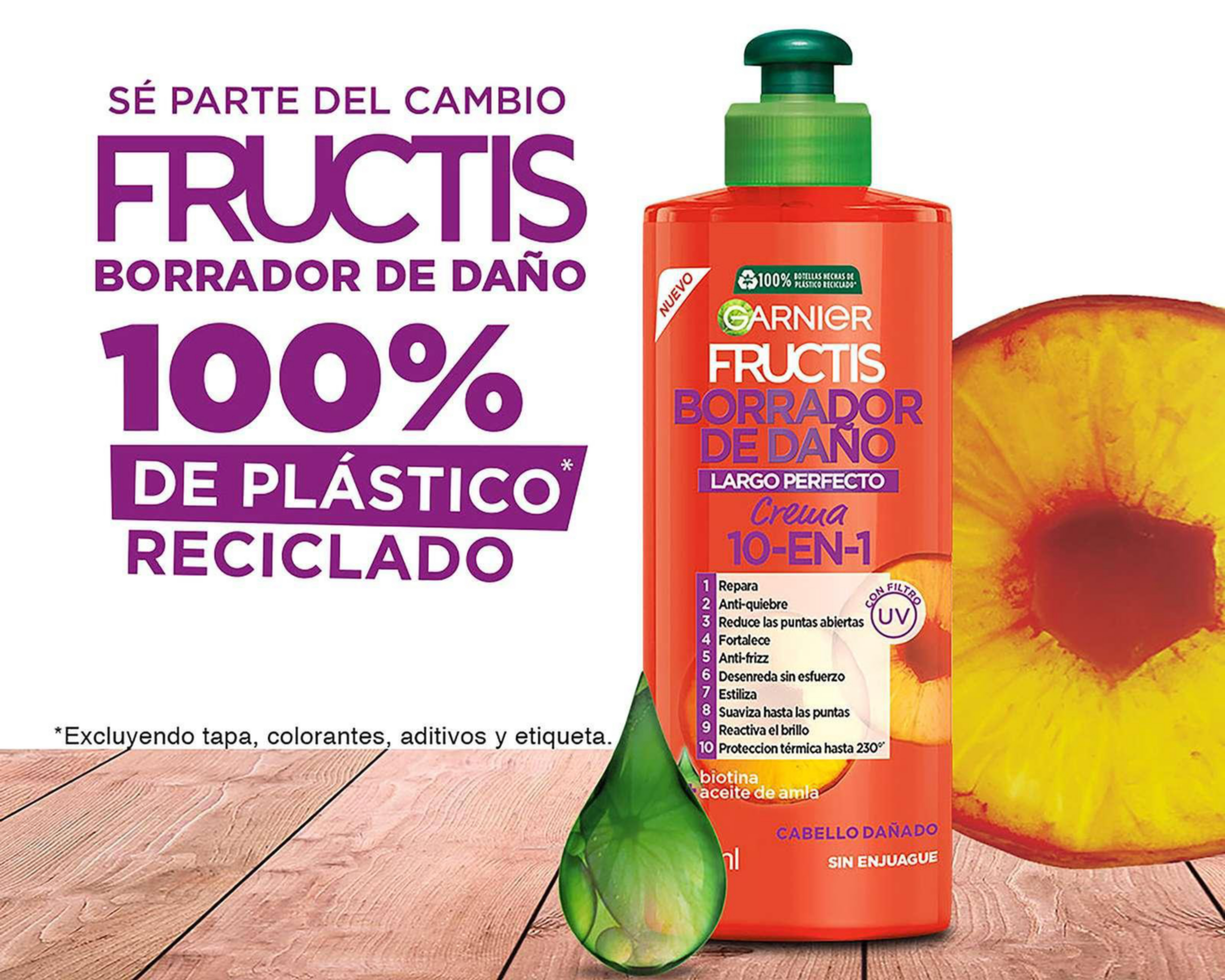 Foto 4 pulgar | Crema para Peinar Fructis Borrador de Daño 300 ml