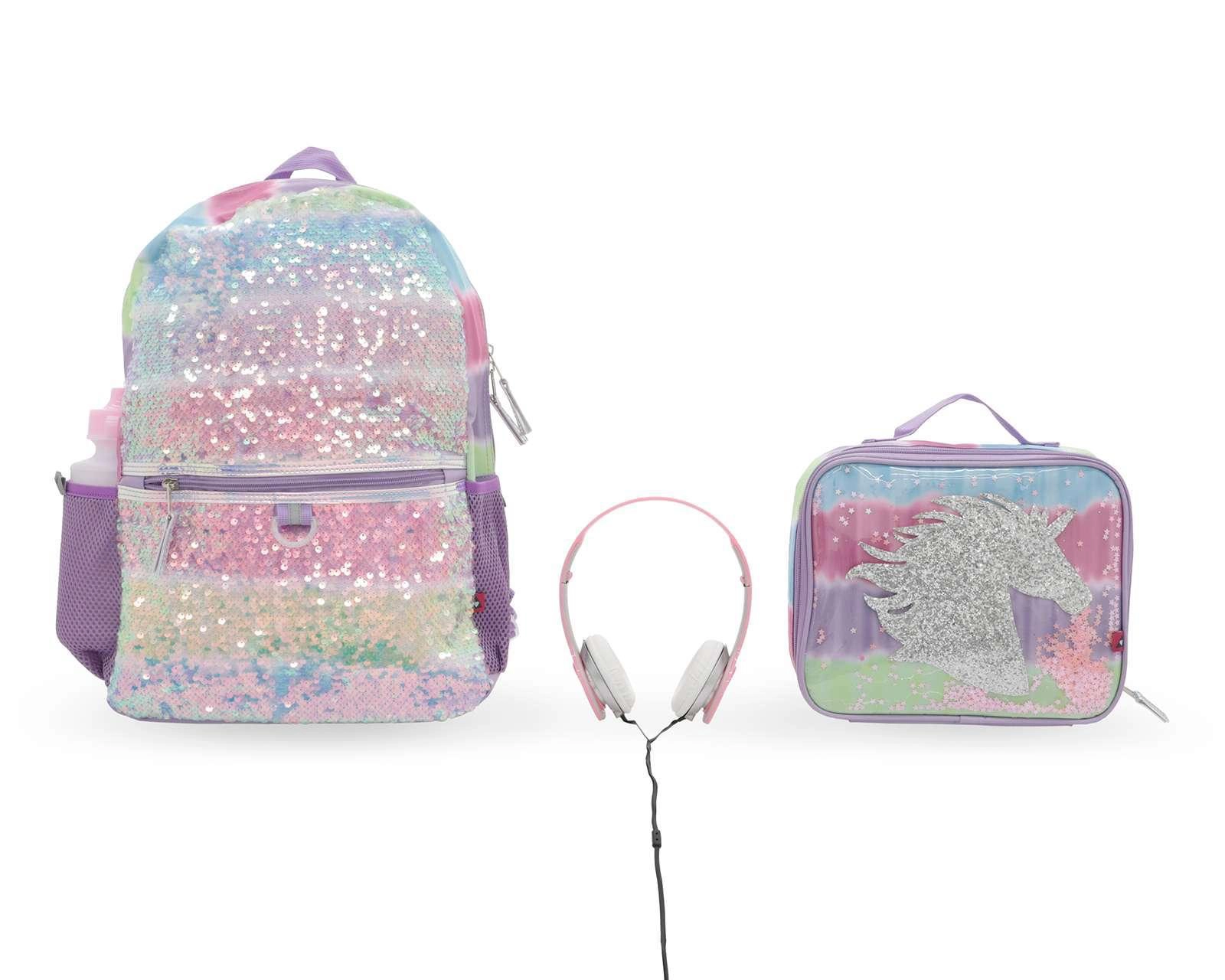 Foto 1 | Bundle Mochila con Lonchera + Audífonos y Termo Girls Attitude con Lentejuelas