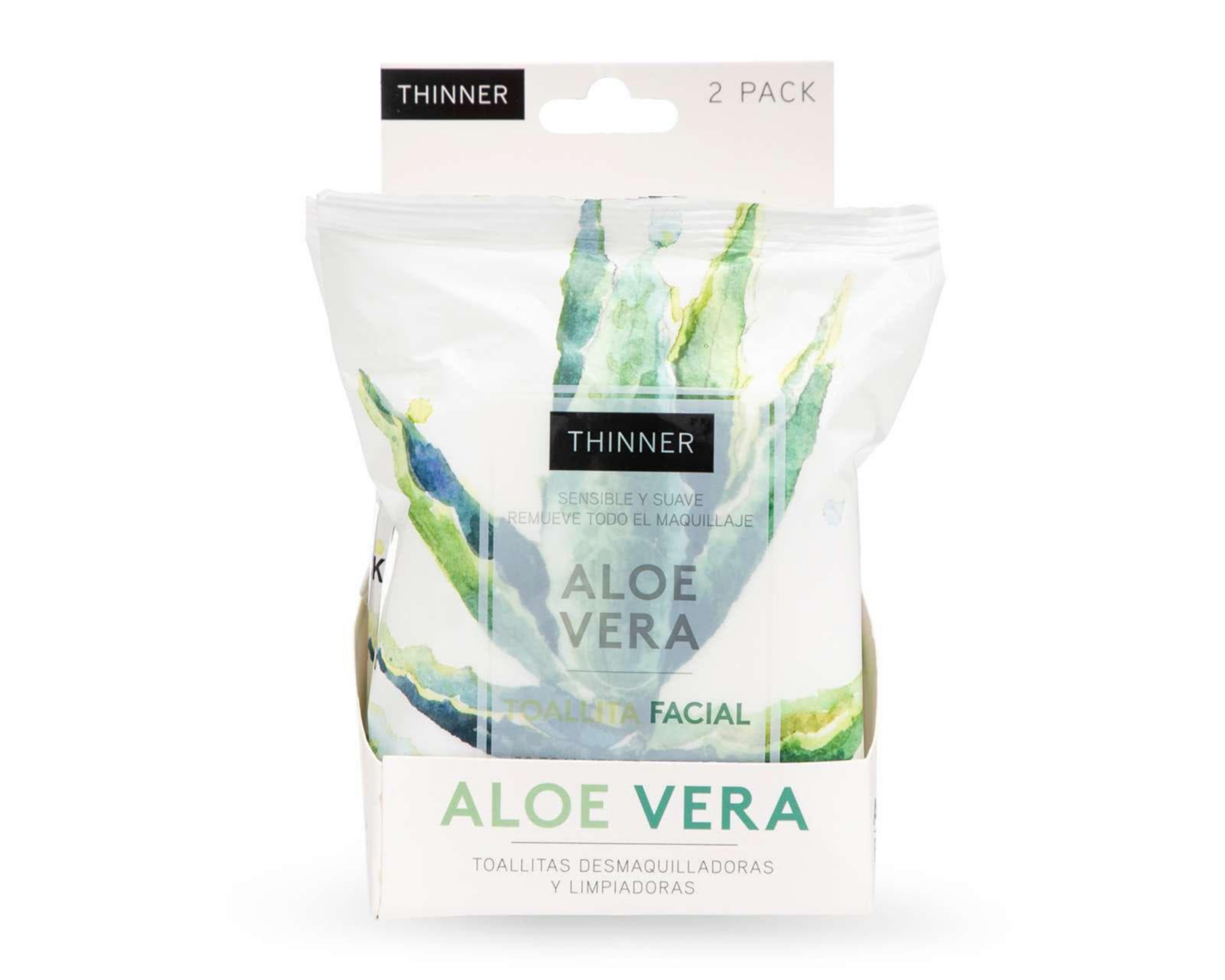 Toallitas Desmaquillantes Thinner con Aloe Vera 2 Piezas