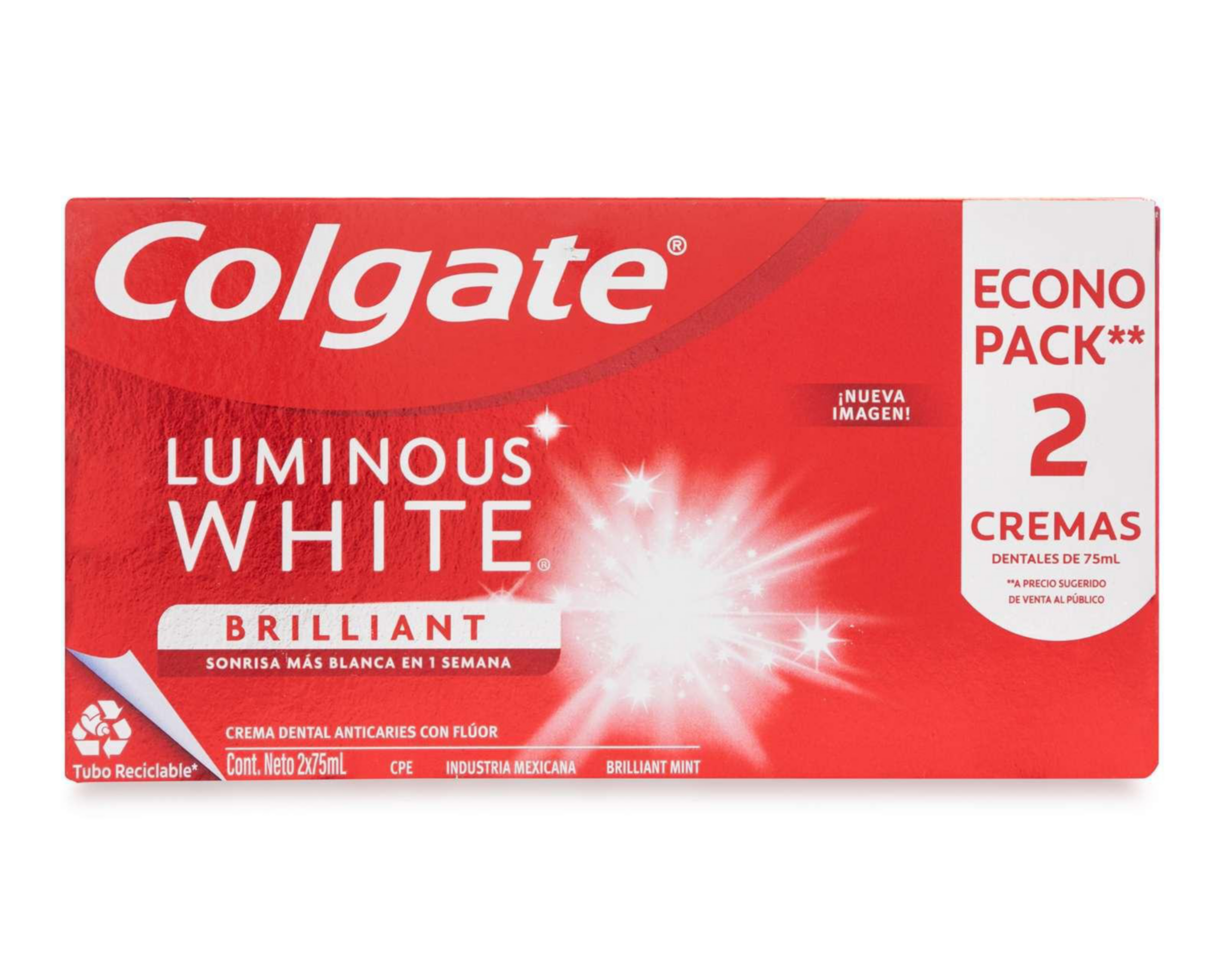 Foto 2 pulgar | Pasta Dental Colgate Luminous White 2 Piezas