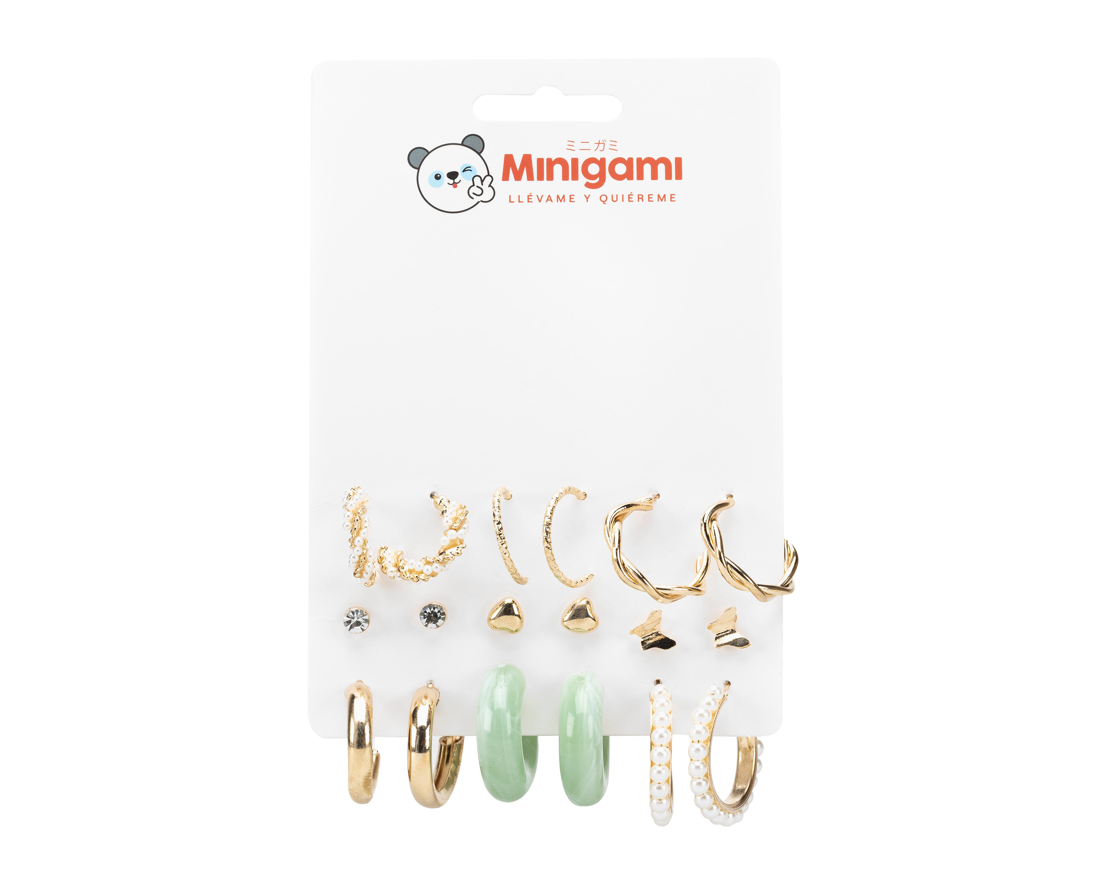 Arracadas y Aretes Minigami Dorados 9 Pares