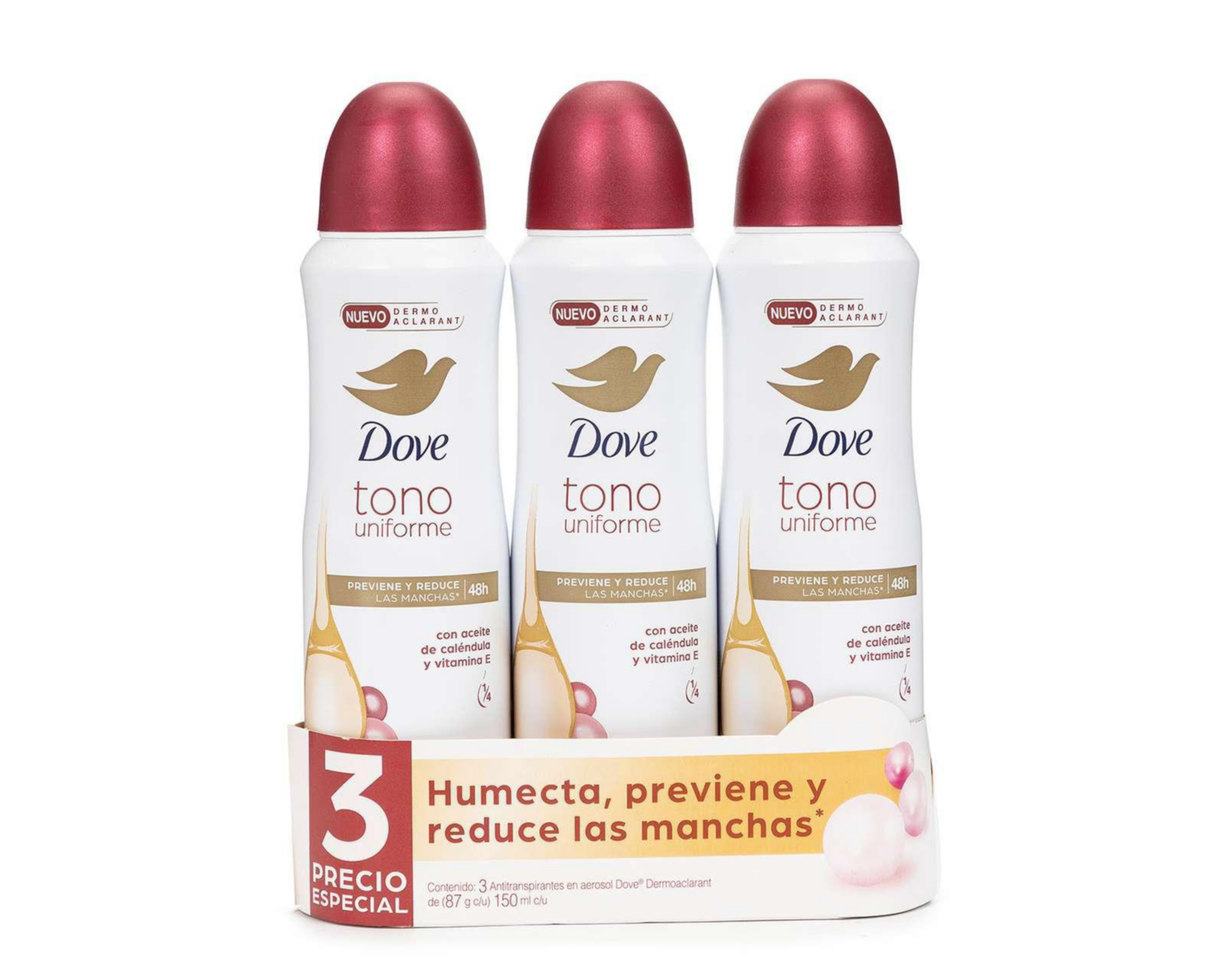 Antitranspirante Dove en Aerosol Tono Uniforme 3 Piezas