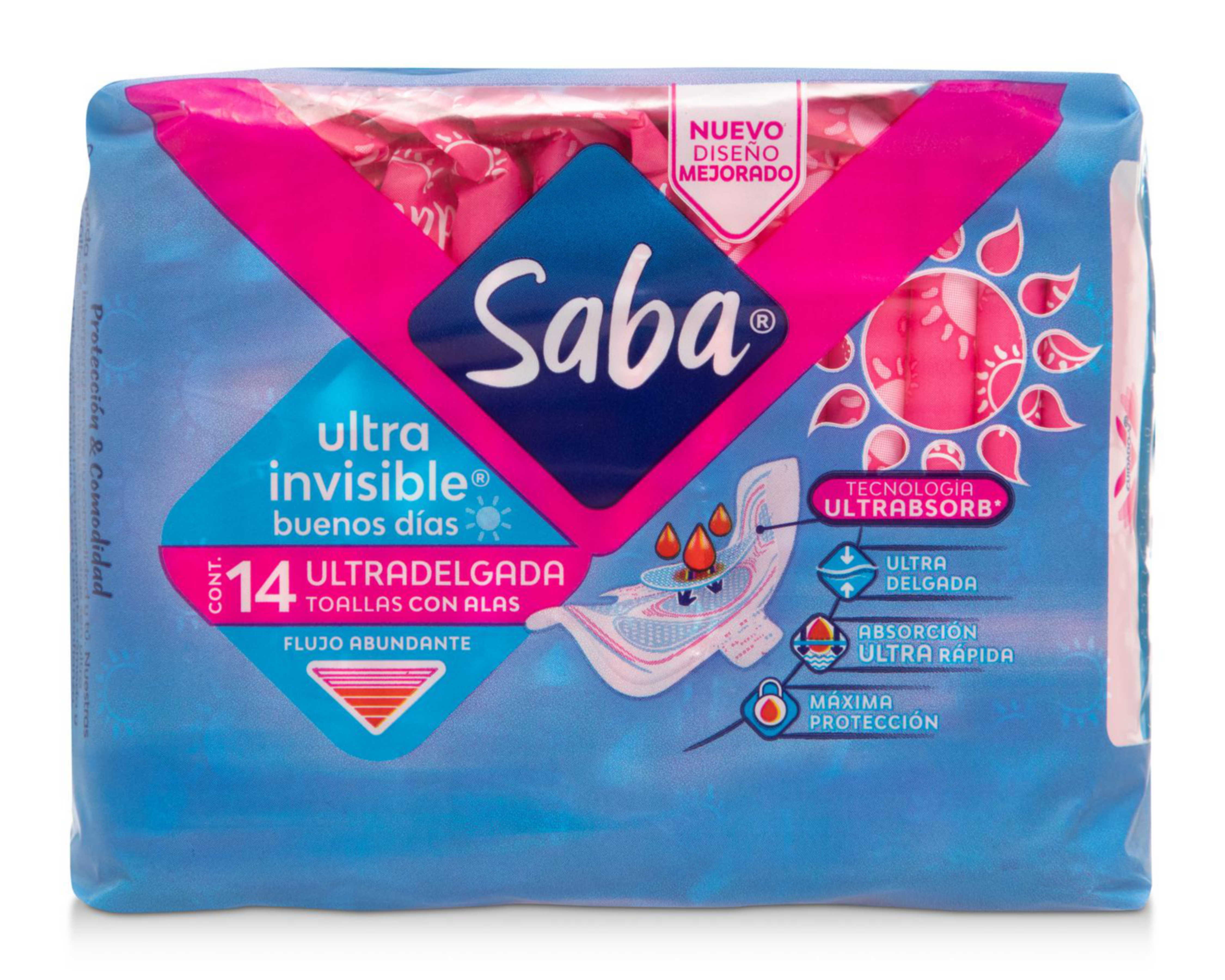 Toallas Femenina Saba Ultra Invisible Buenos Días con Alas 14 Piezas