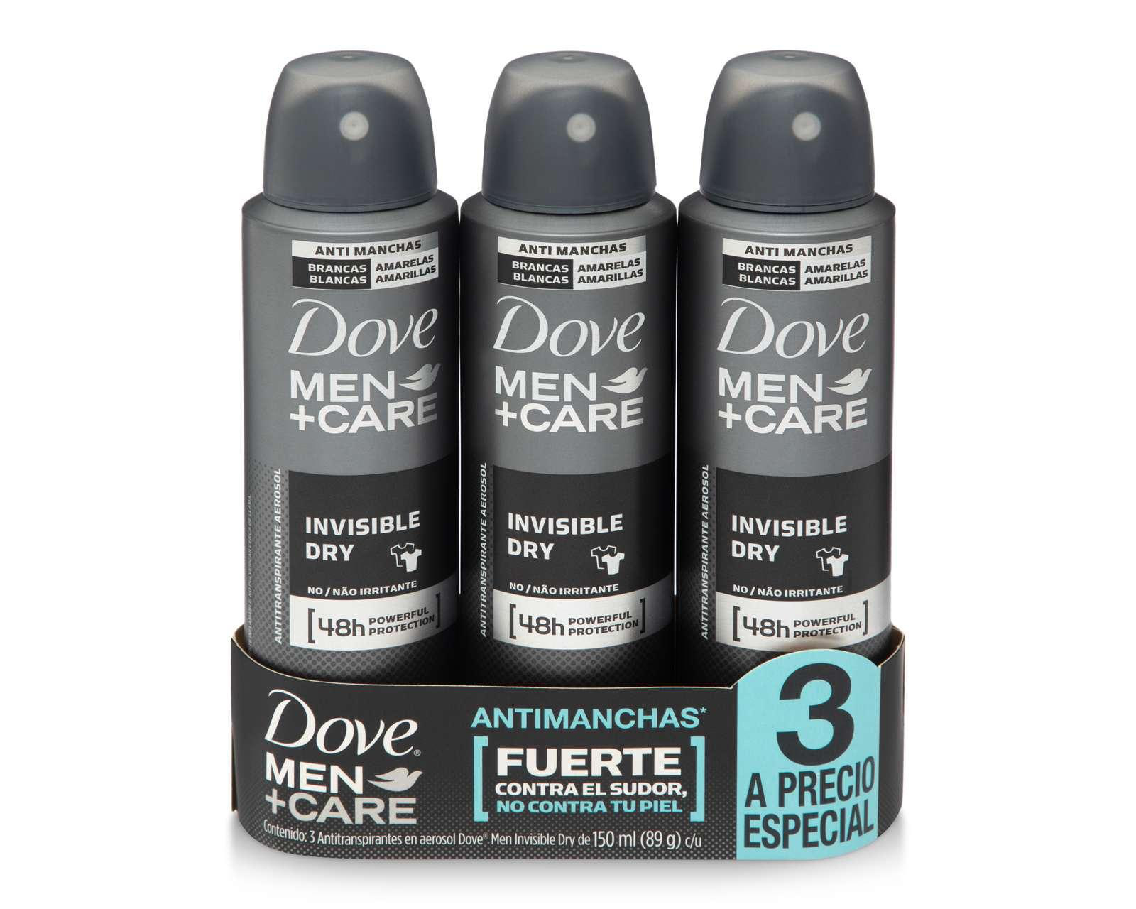 Foto 2 pulgar | Antitranspirante Dove Men+Care Invisible Dry 3 Piezas