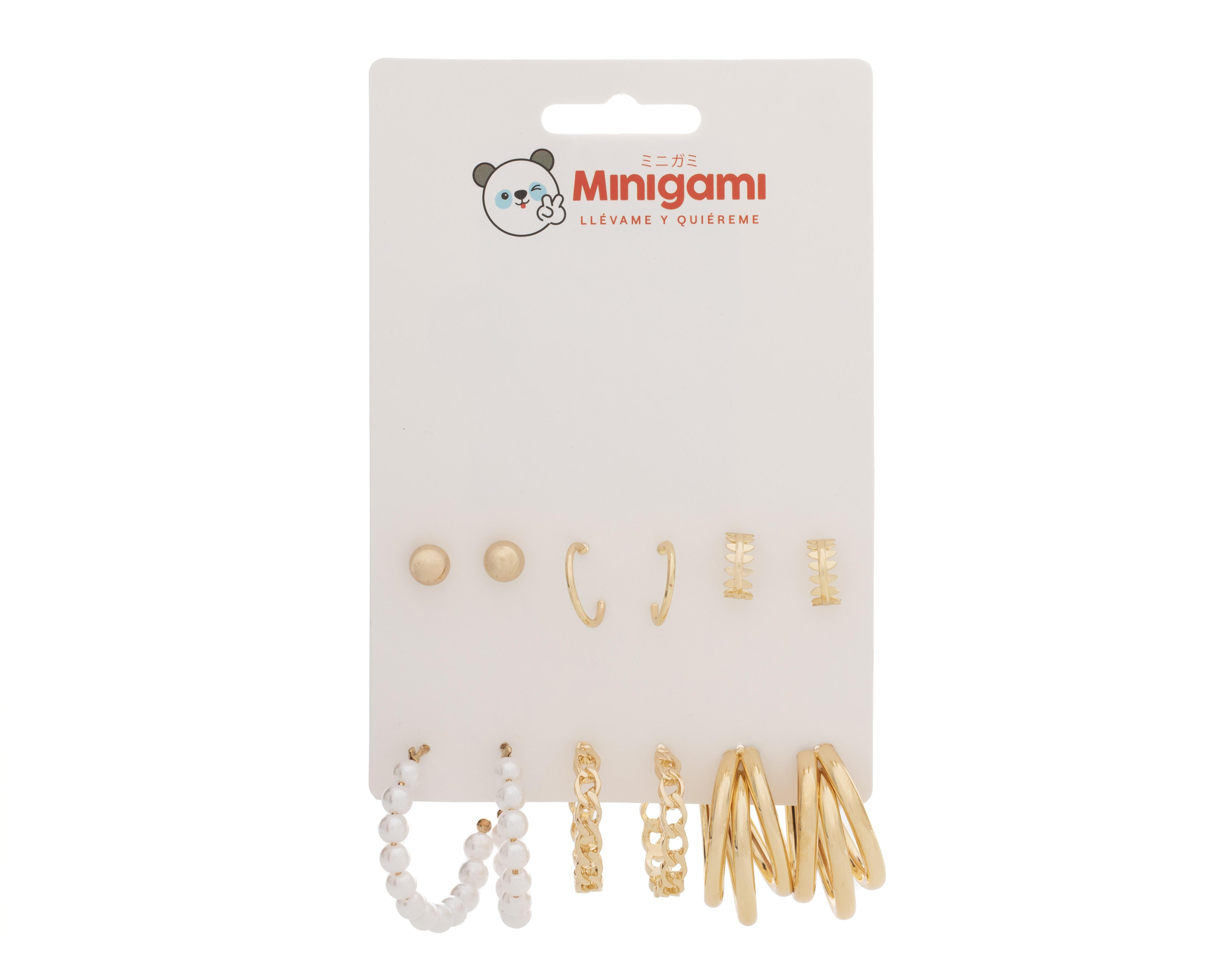 Foto 2 pulgar | Aretes Minigami Dorados 6 Pares