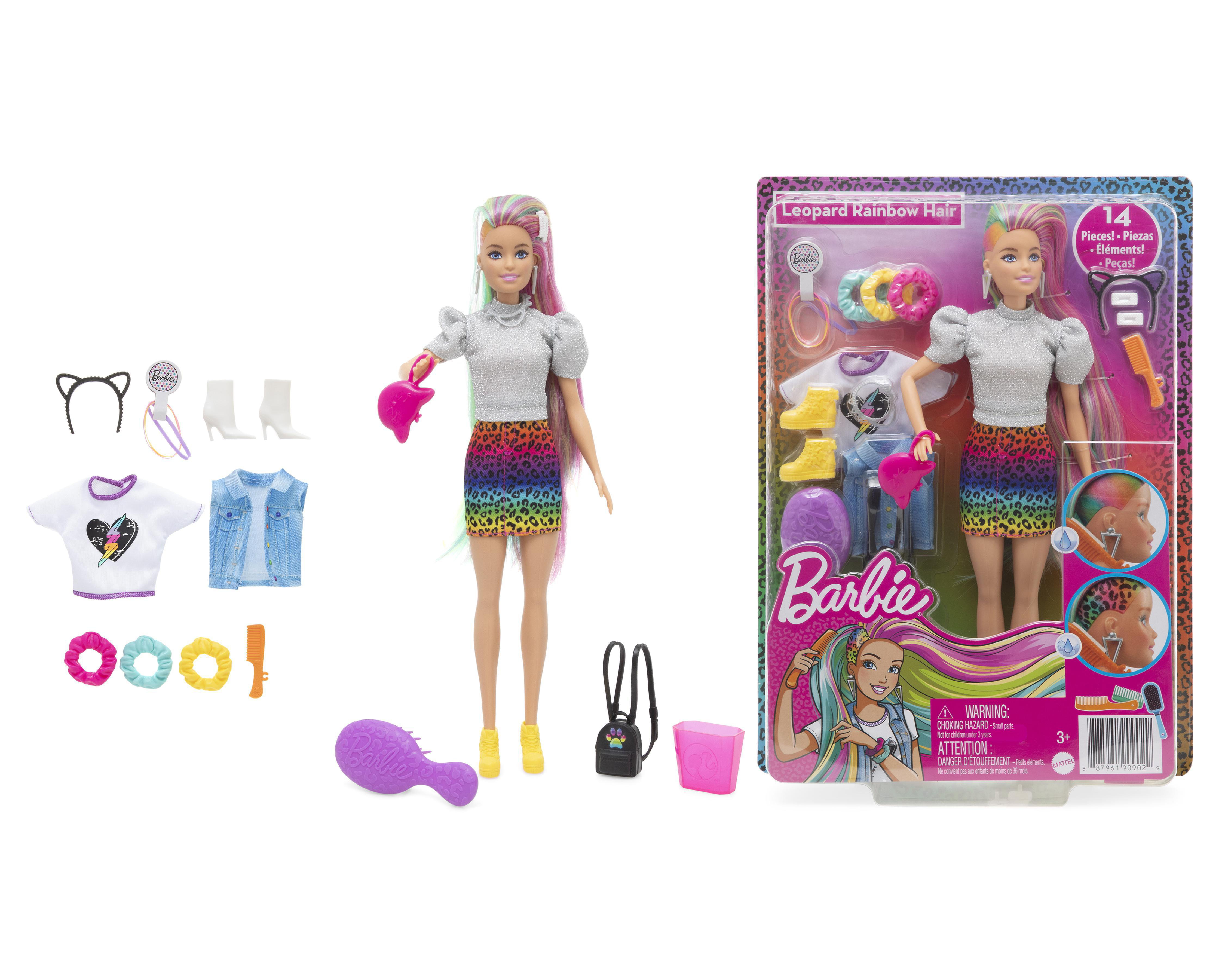 Muñeca Barbie Leopard Rainbow Hair