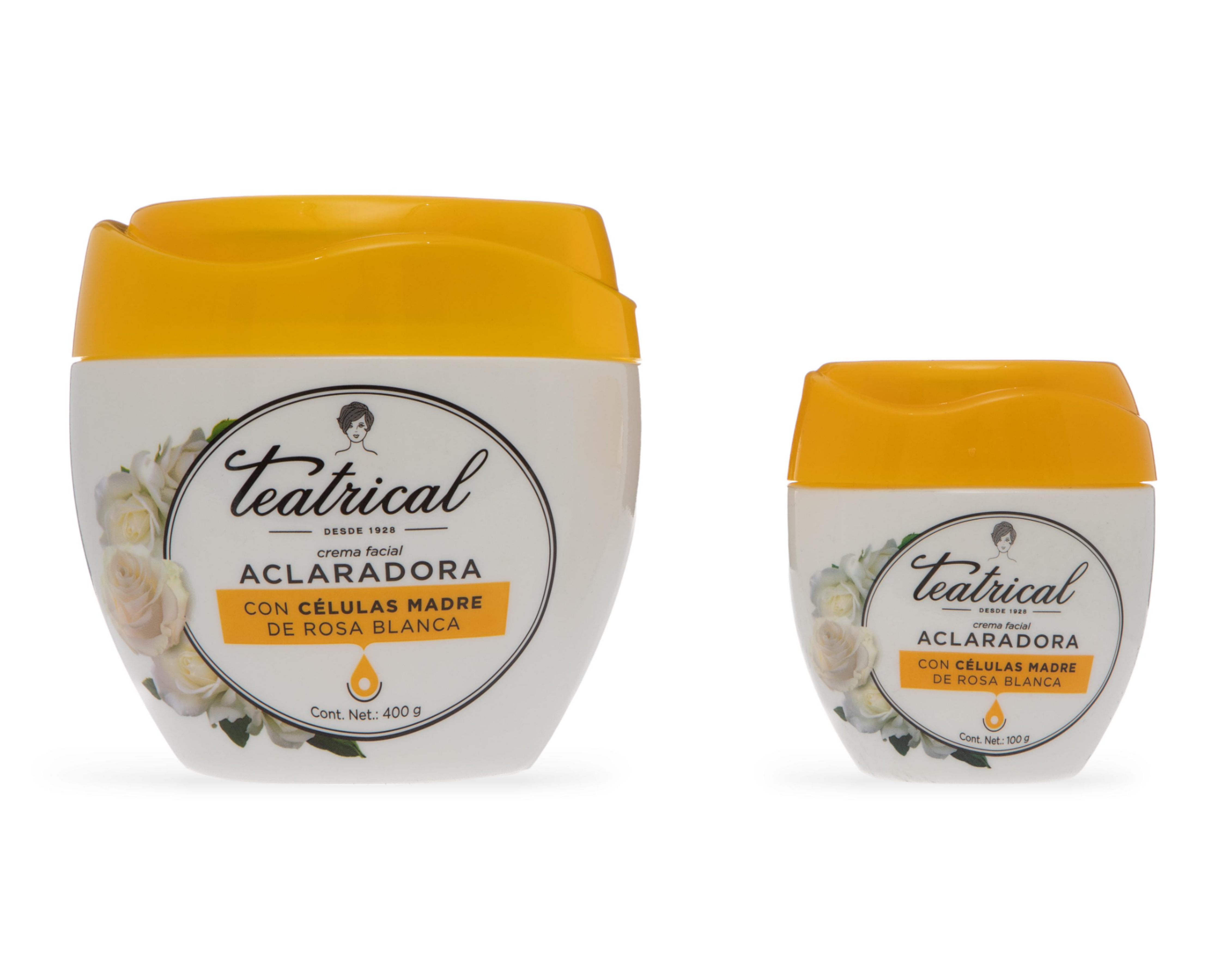 Crema Facial Teatrical Aclaradora con Células Madre de Rosa Blanca 400 + 100 g