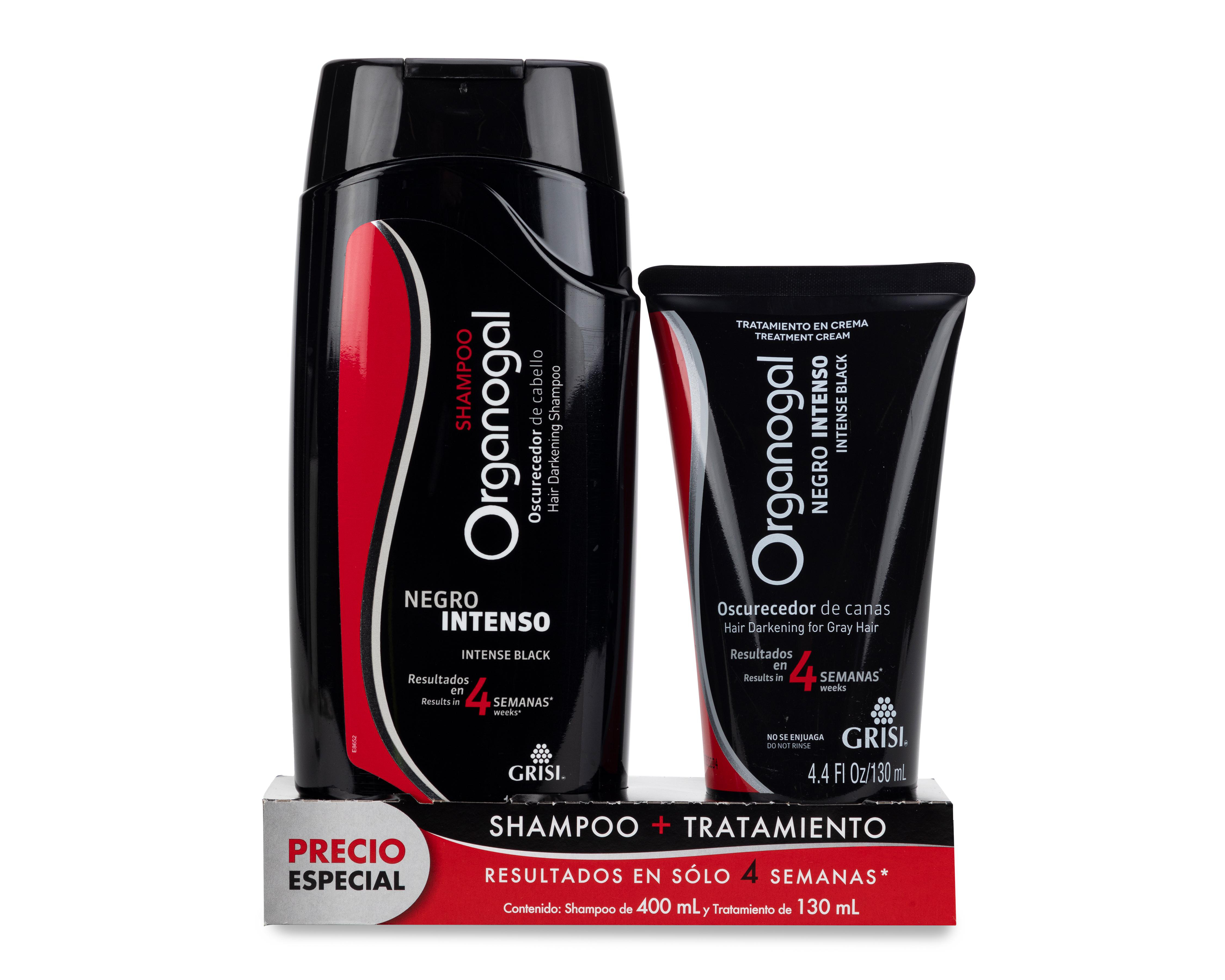 Shampoo Organogal Grisi Oscurecedor de Canas Negro Intenso 400 ml + Tratamiento en Crema 130 ml