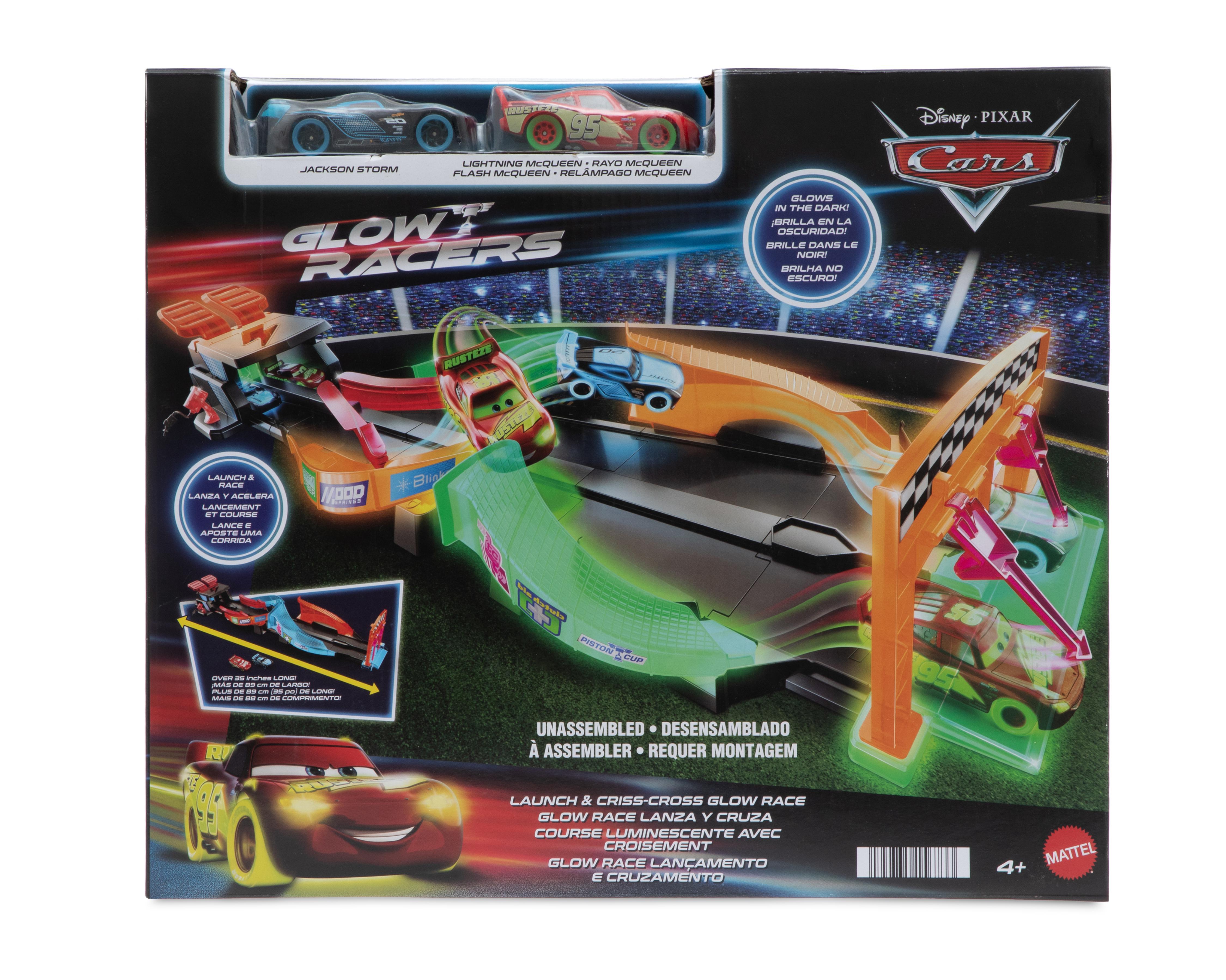 Pista de Carreras Mattel Disney Cars Glow Race Lanza y Cruza $1,579