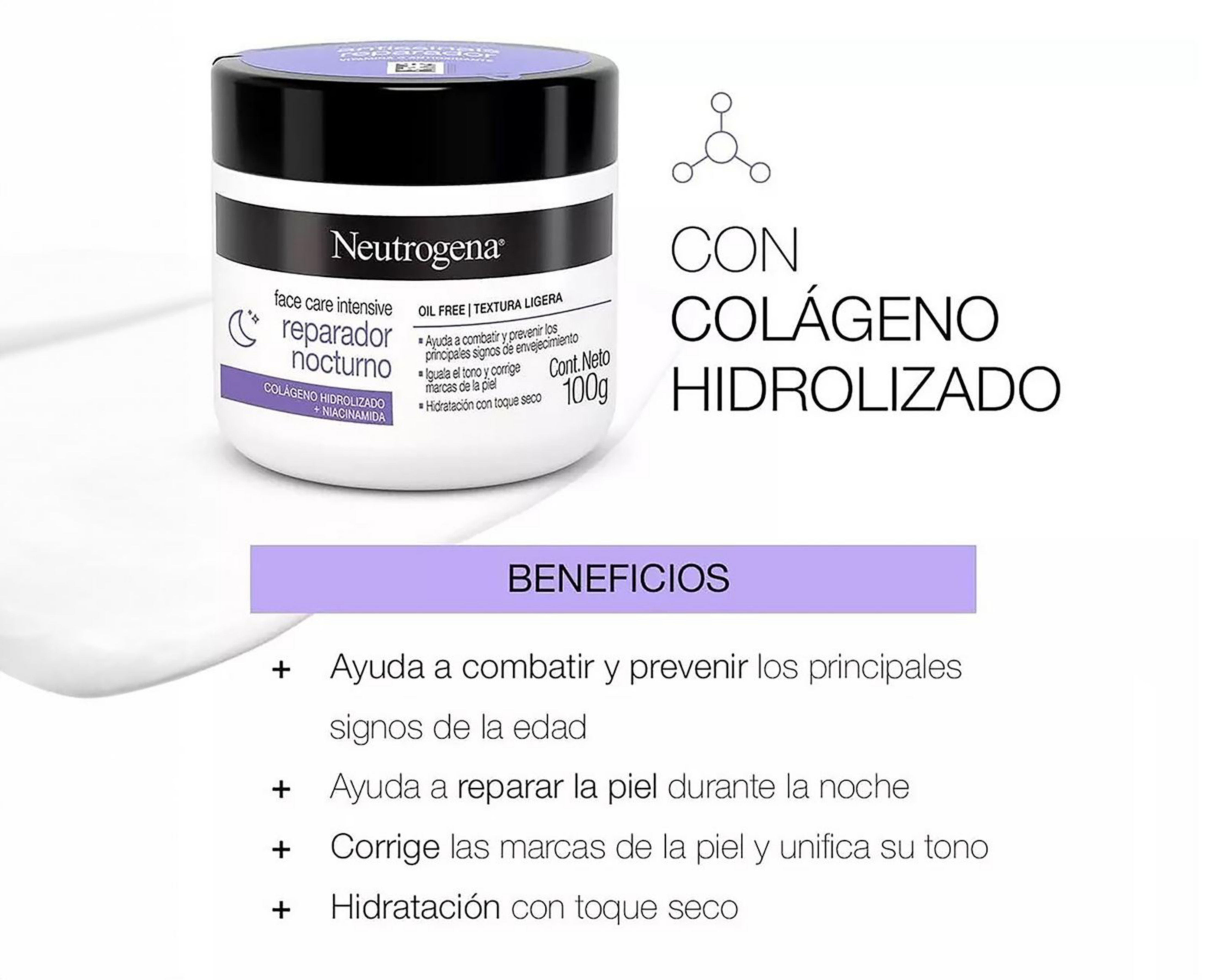 Foto 5 pulgar | Crema Facial Neutrogena Reparador Nocturno con Colágeno Hidrolizado 100 g