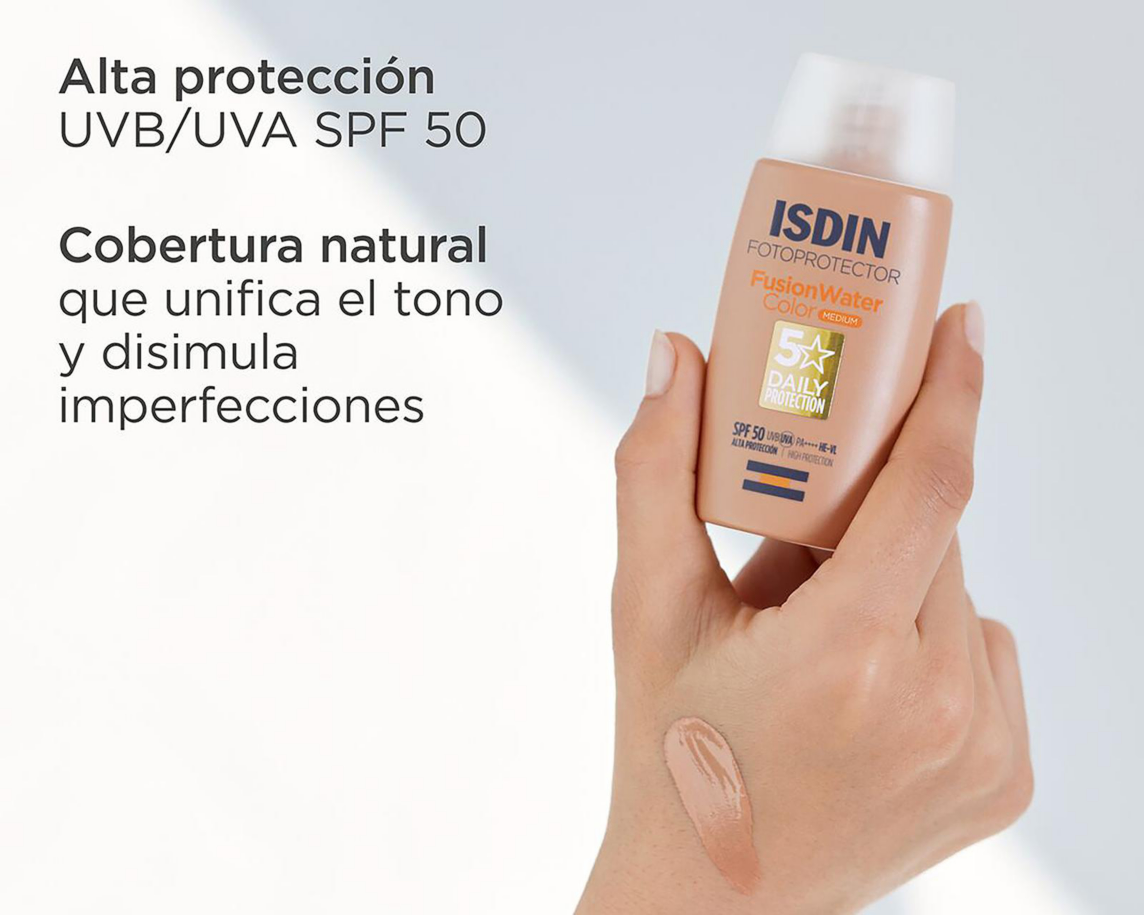 Foto 3 pulgar | Protector Solar ISDIN Fusion Water Color Tono Medio FPS+ 50 50 ml