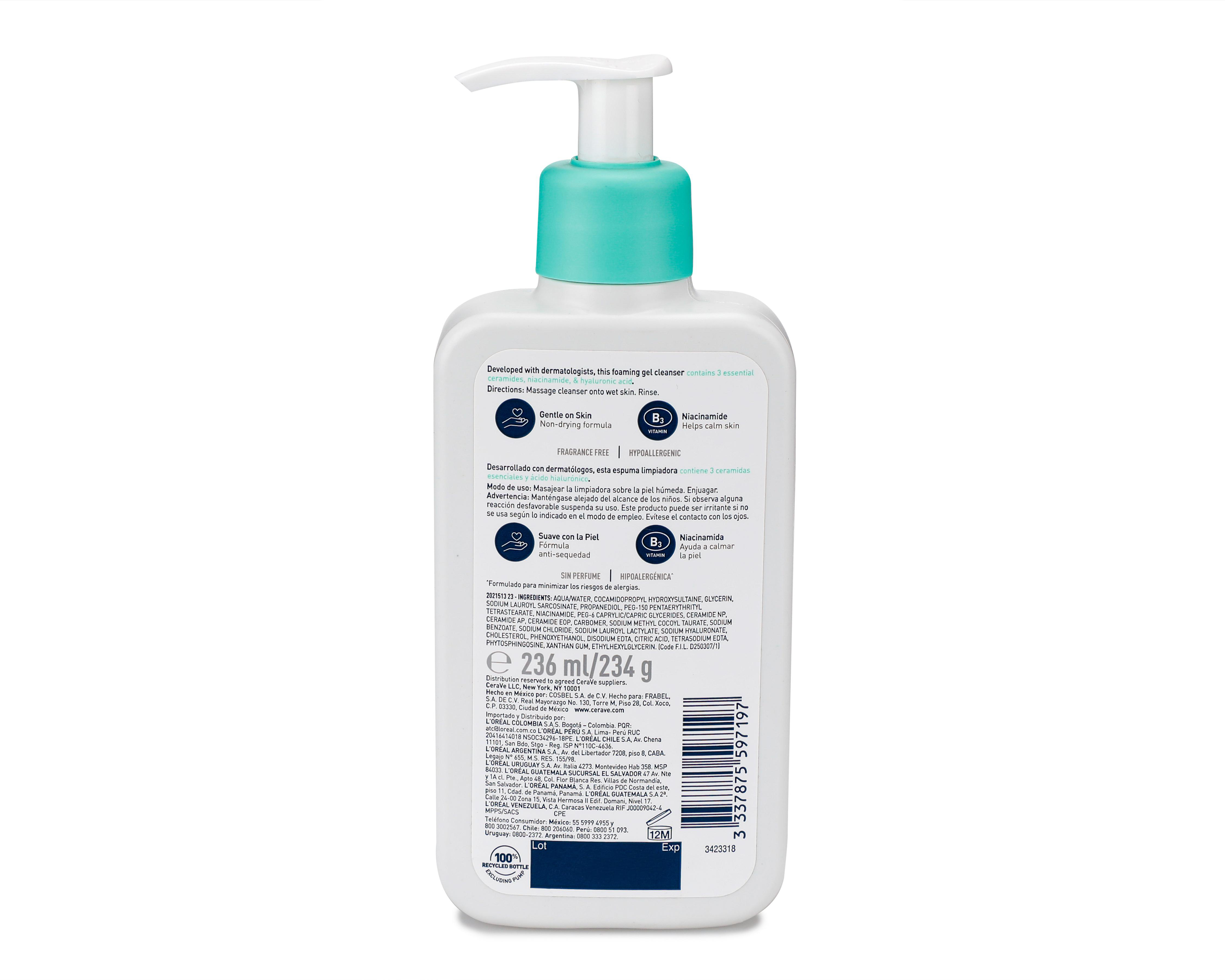 Foto 3 pulgar | Gel Limpiador Espumoso Cerave para Rostro 236 ml