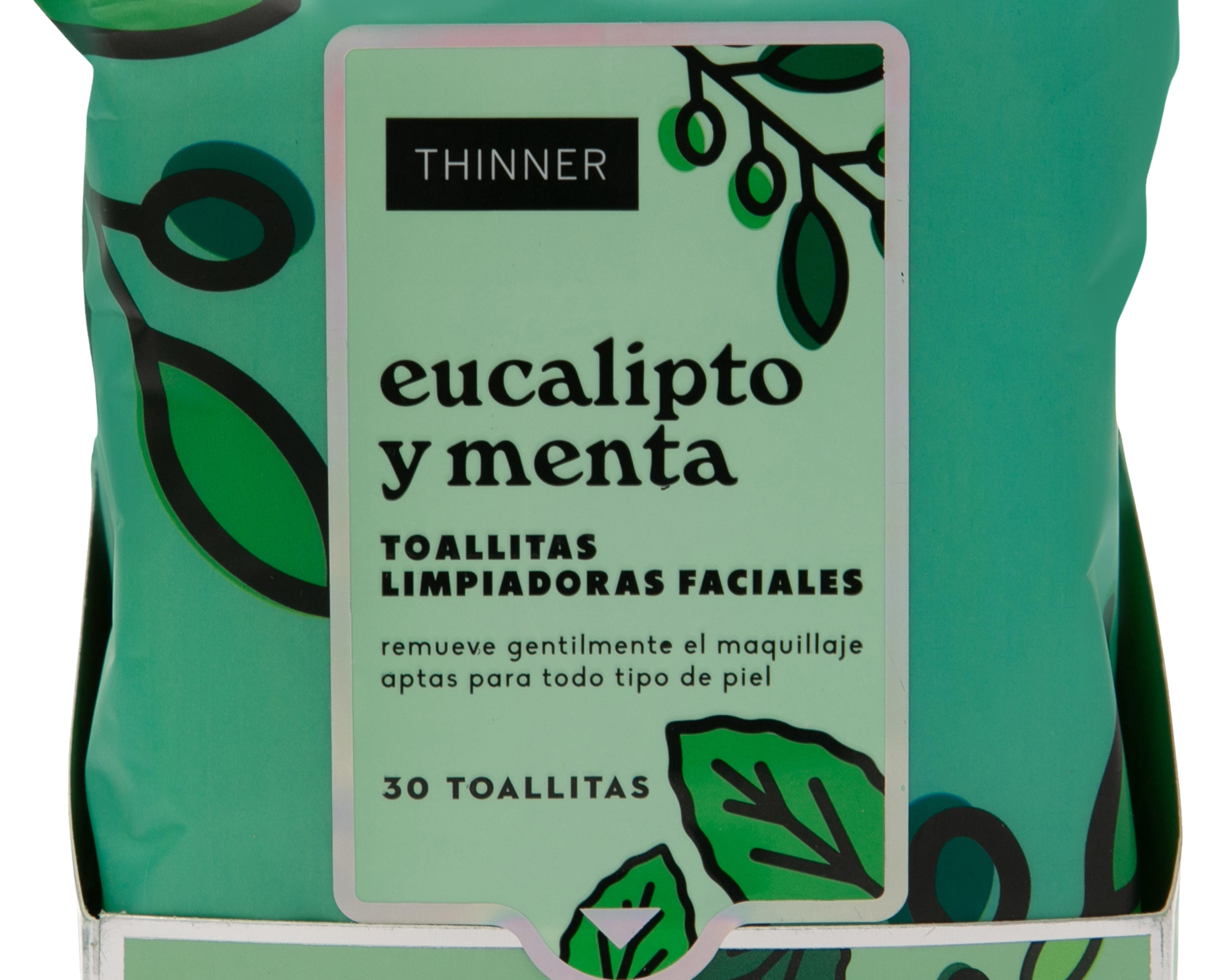 Foto 4 pulgar | Toallitas Desmaquillantes Eucalipto y Menta Thinner 60 Piezas