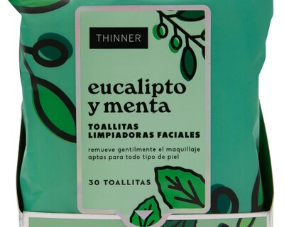 Foto 3 | Toallitas Desmaquillantes Eucalipto y Menta Thinner 60 Piezas
