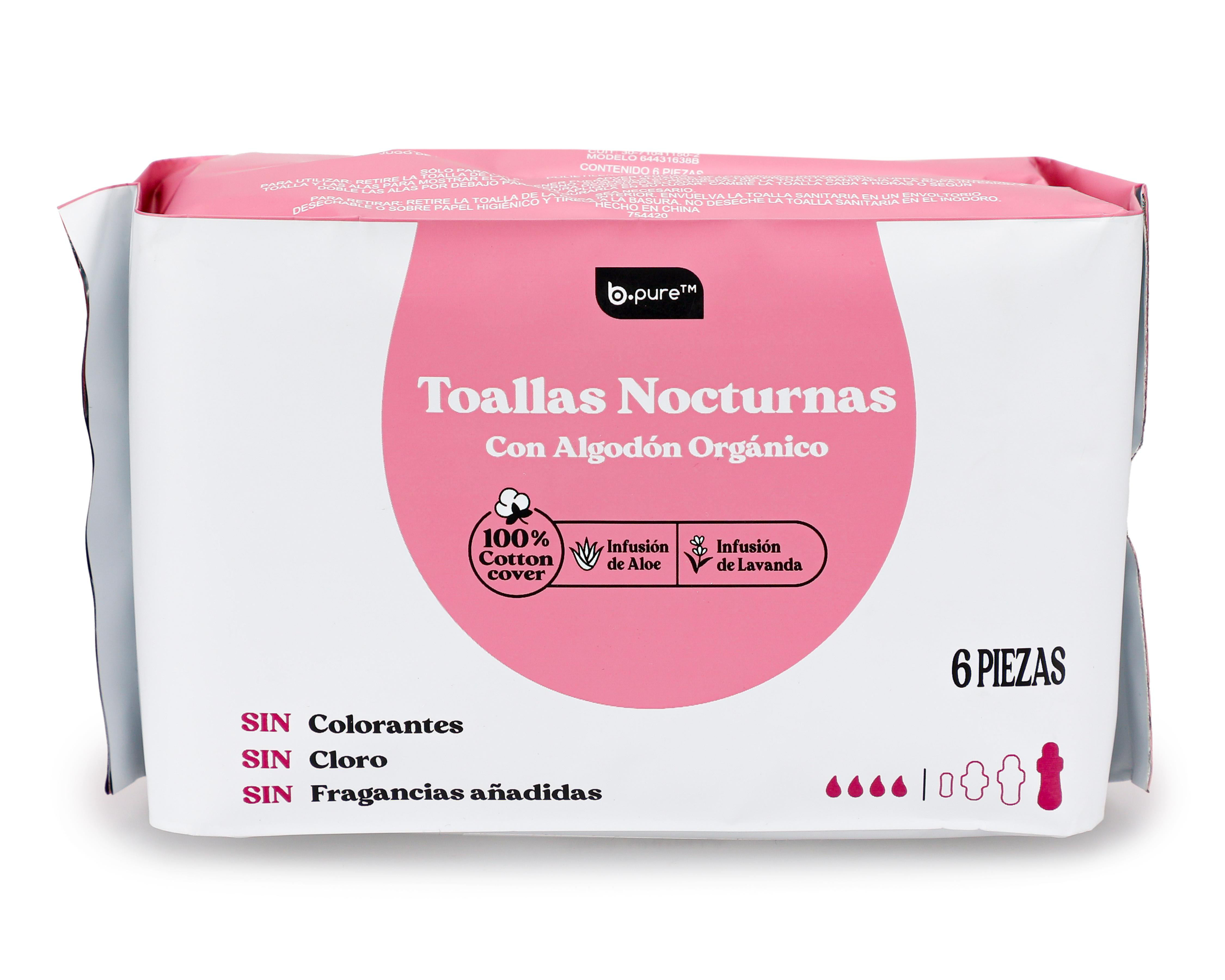 Toalla Femenina BPure con Algodón Orgánico 6 Piezas $39