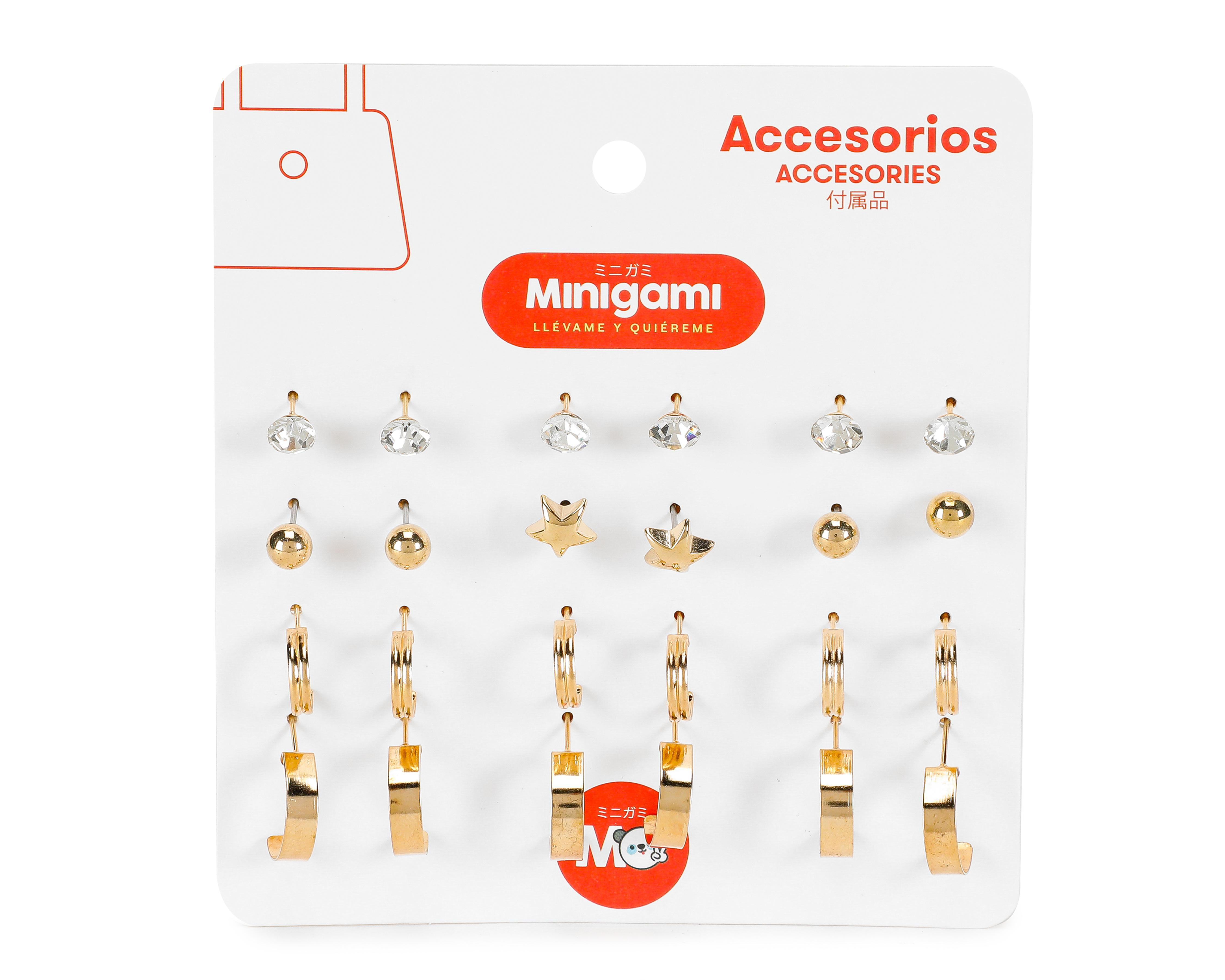 Foto 2 pulgar | Aretes Minigami Dorados 12 Pares