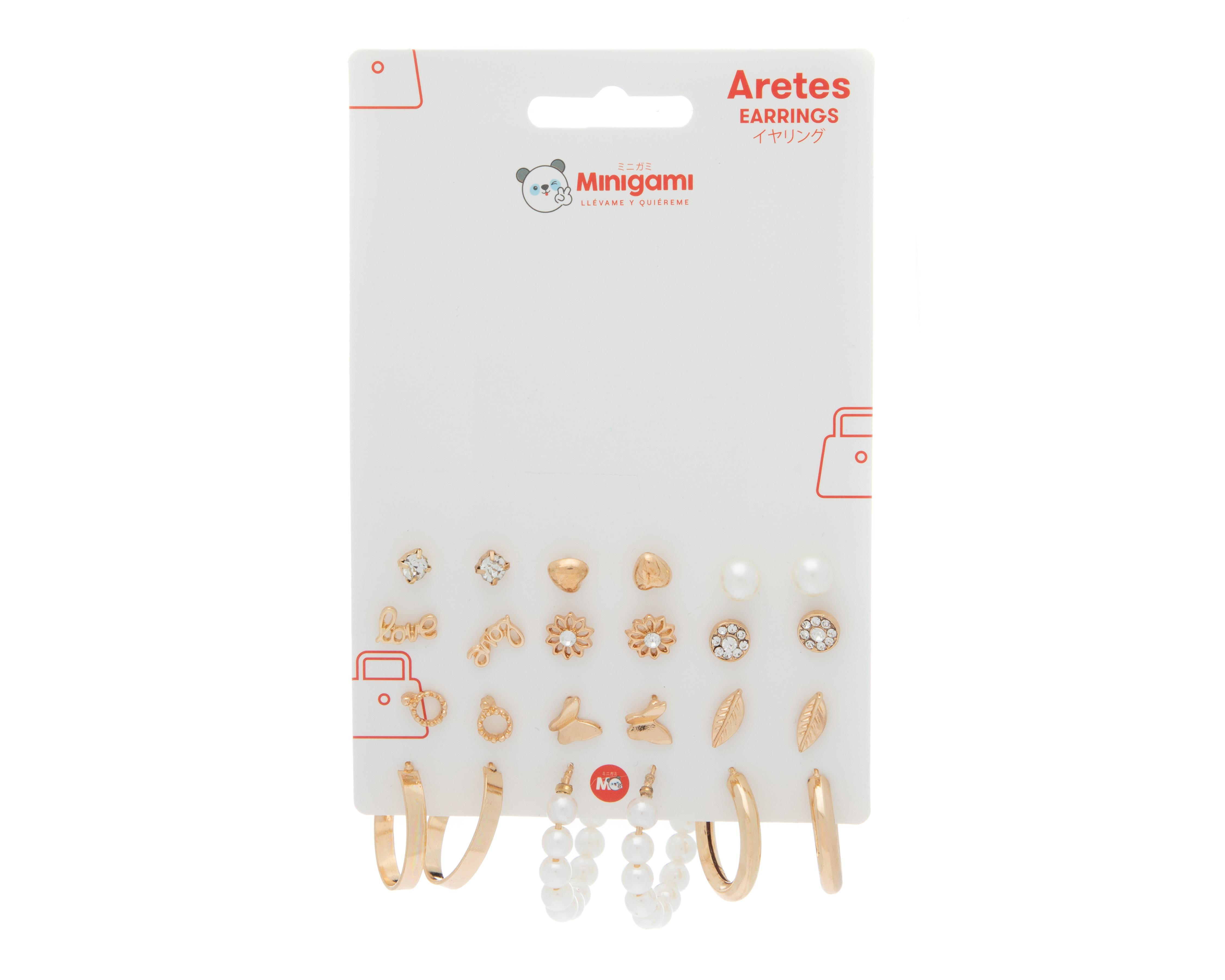 Foto 2 pulgar | Aretes de Bisutería Minigami Dorado 12 Piezas