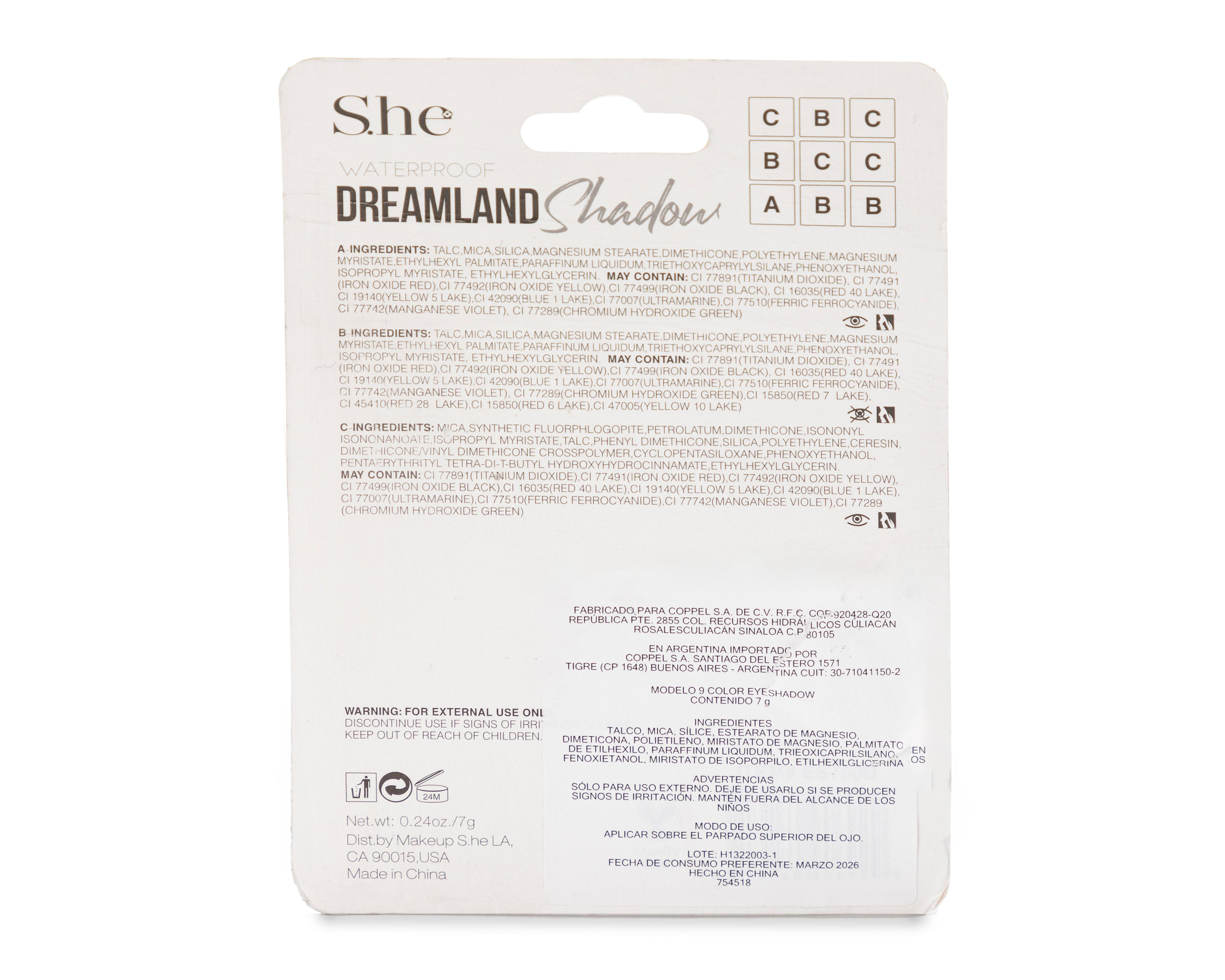 Foto 3 pulgar | Sombras para Ojos S.he Makeup Dreamland Shadow