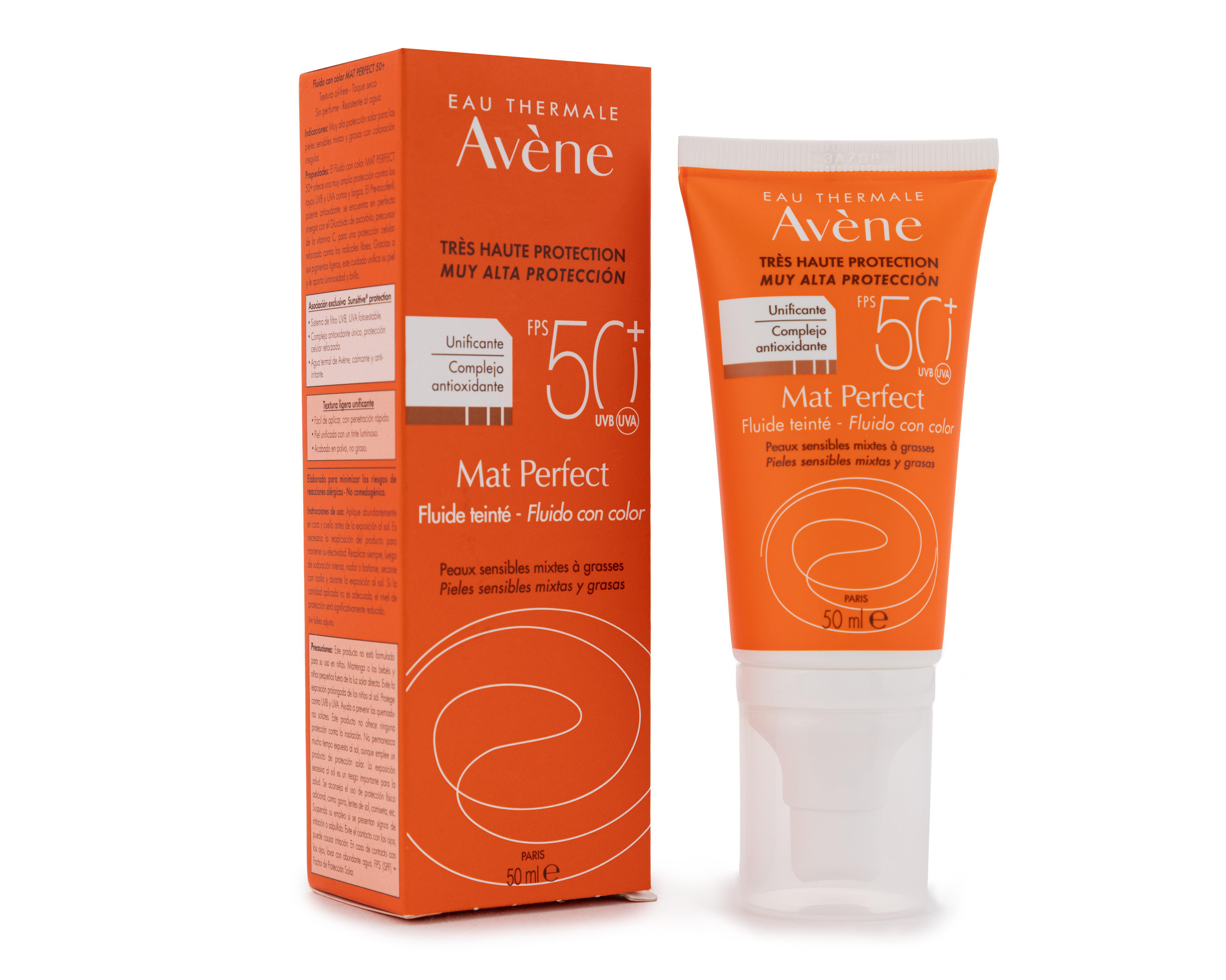 Protector Solar FPS 50+ Avène Mat Perfect Fluido con Color 50 ml $479