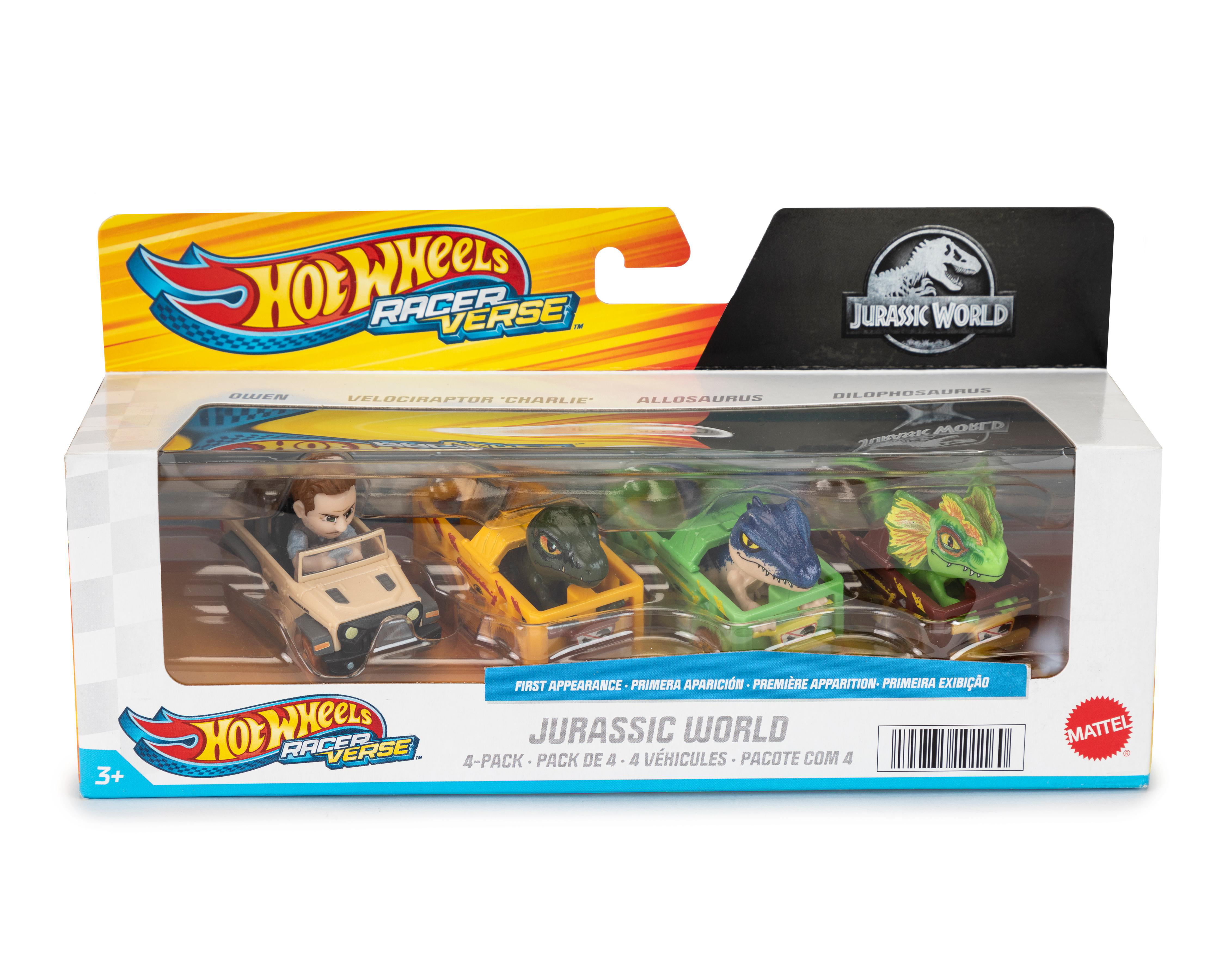 Carros Hot Wheels Mattel Racer Verse Jurassic World 4 Piezas