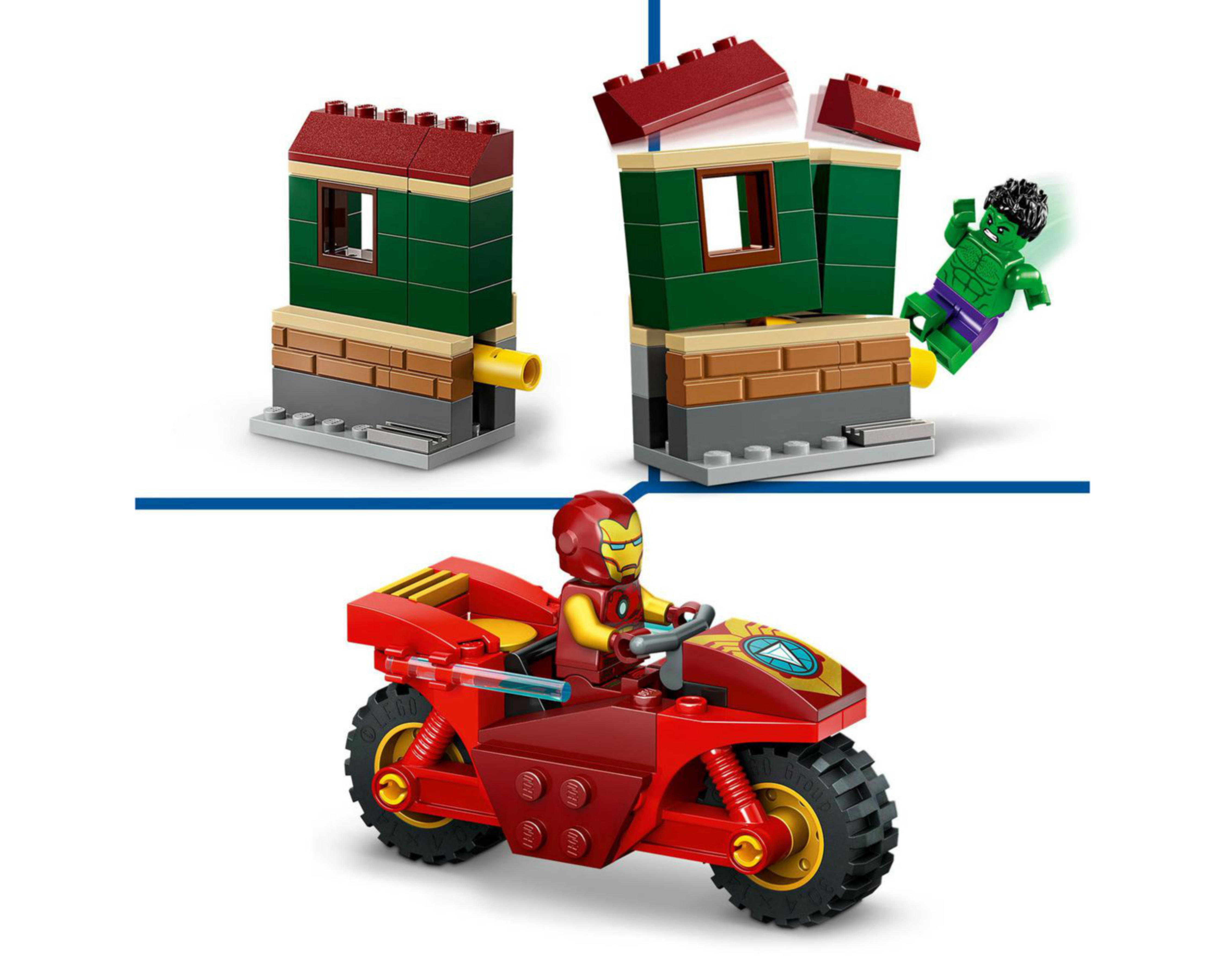 Foto 8 pulgar | LEGO Marvel Iron Man con Moto y Hulk