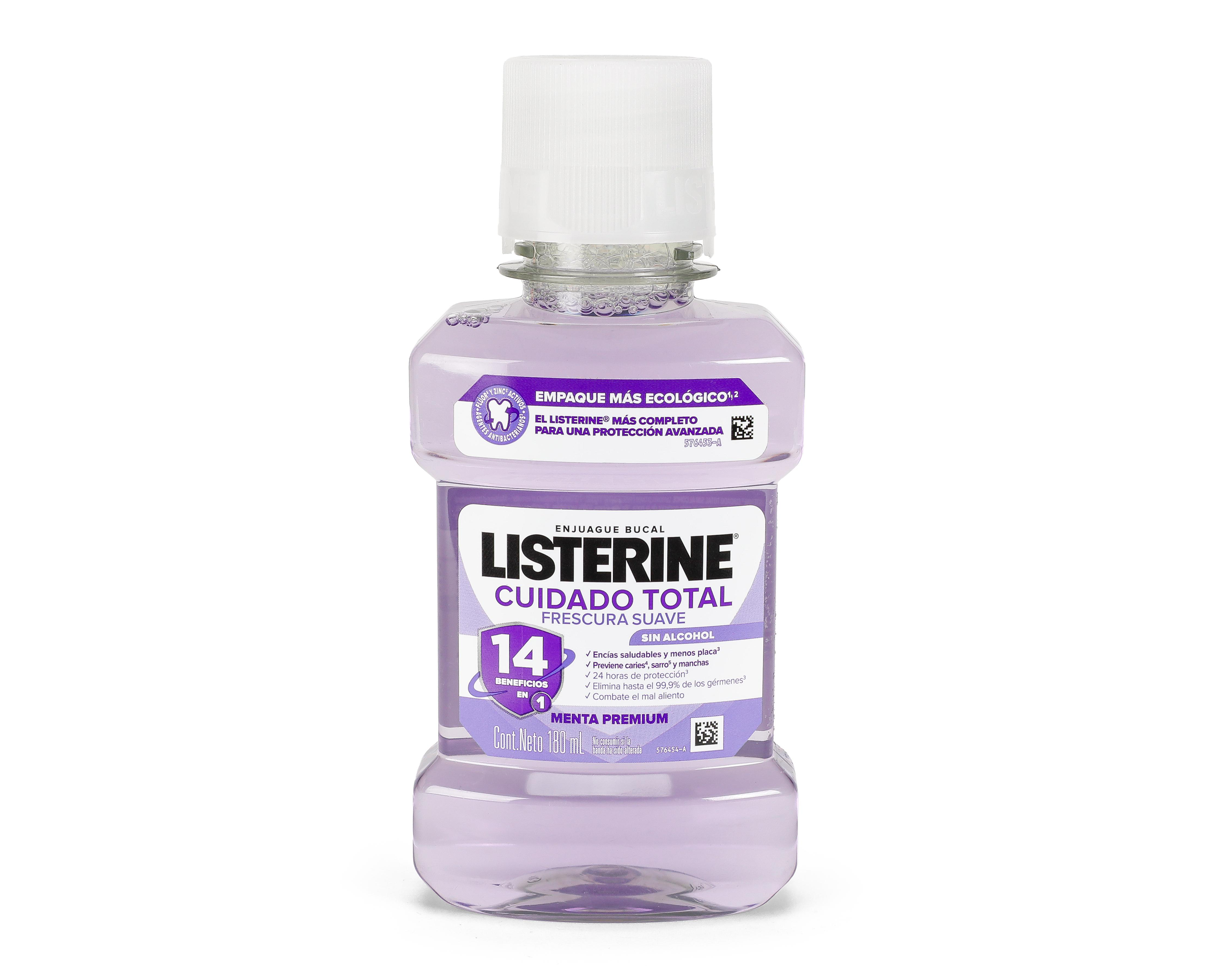 Foto 2 pulgar | Enjuague Bucal Listerine Cuidado Total sin Alcohol 180 ml