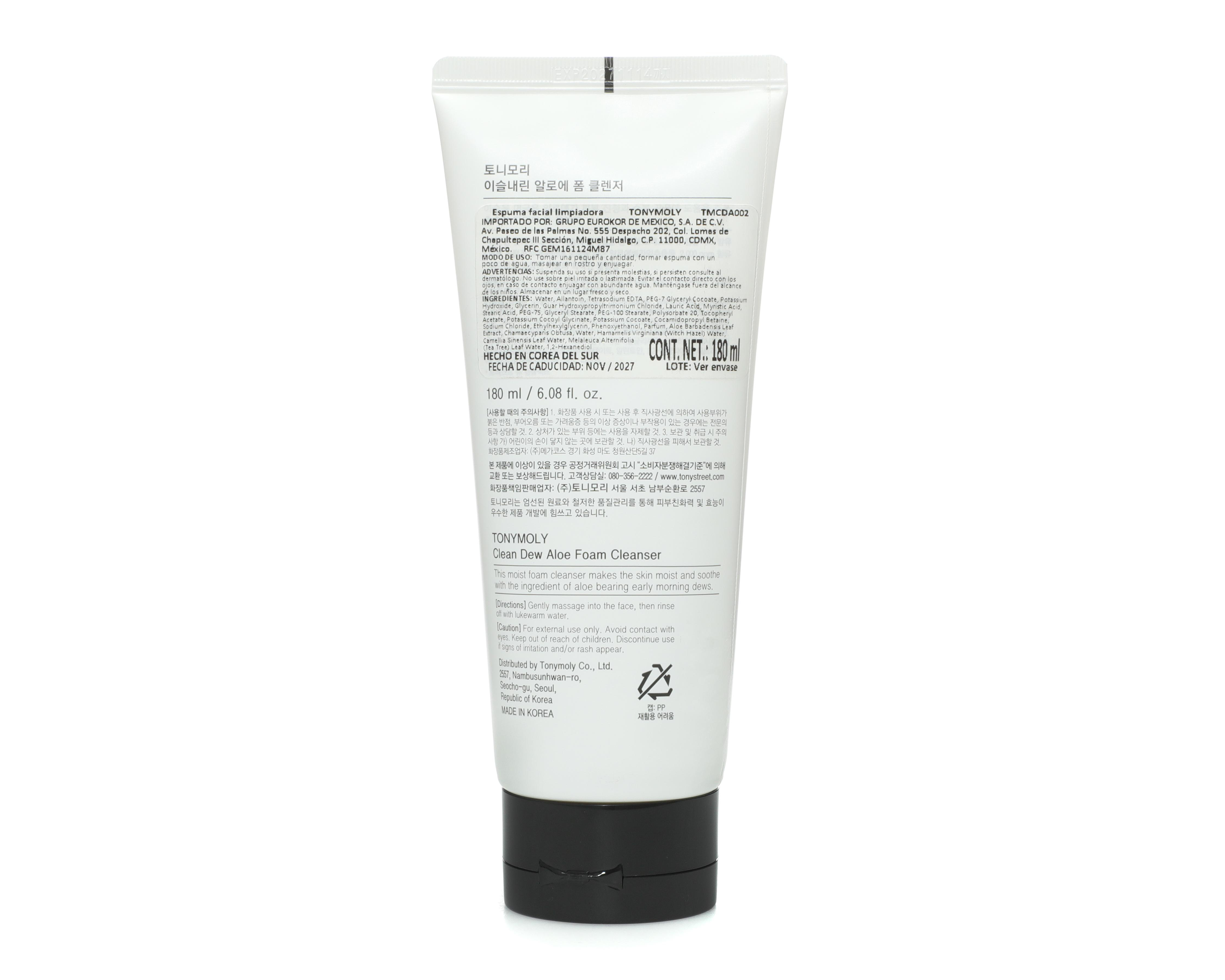 Foto 3 pulgar | Espuma Facial Limpiadora Aloe Vera Tony Moly Clean Dew 180 ml