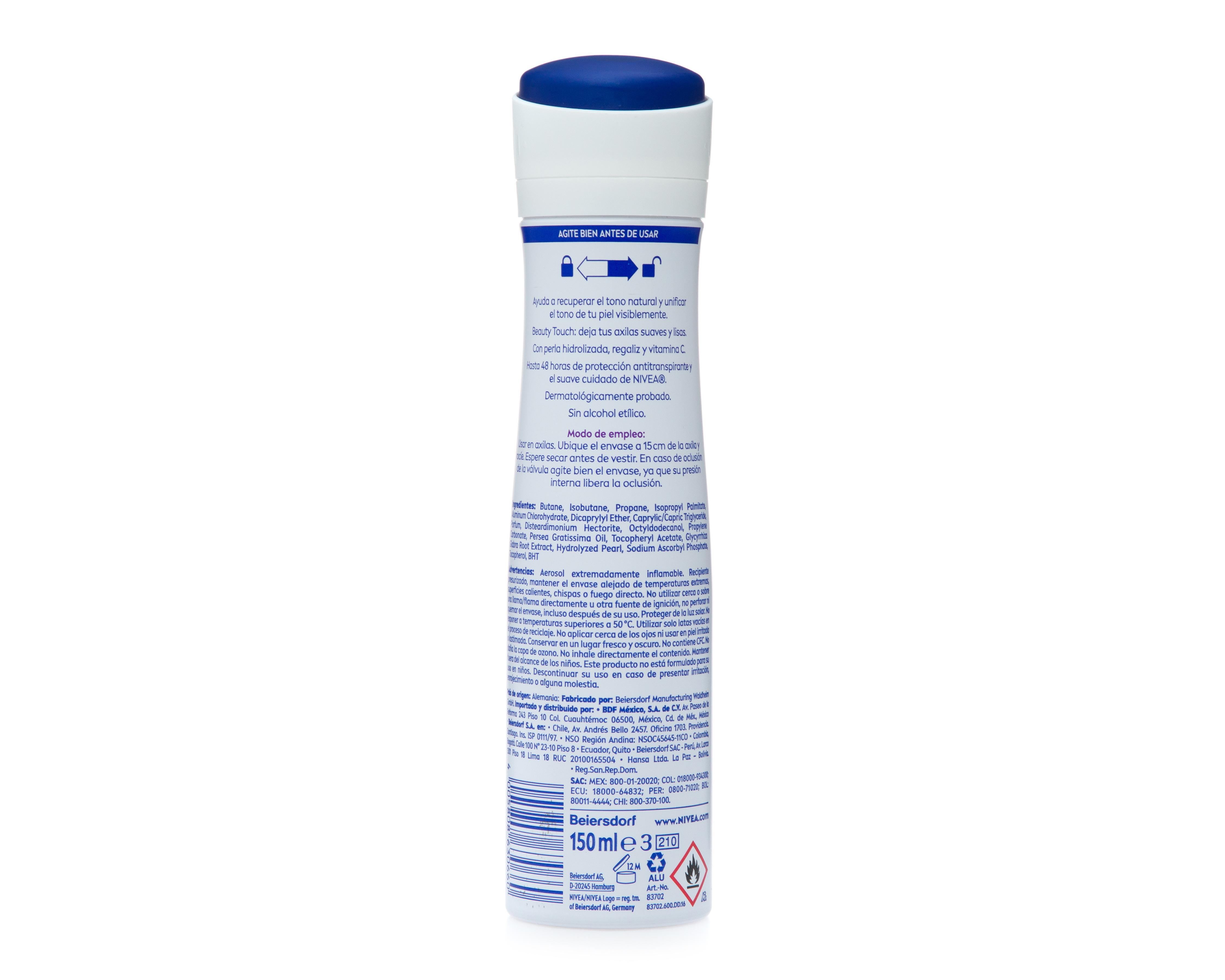 Foto 3 pulgar | Desodorante en Aerosol Nivea Beauty Touch Aclarante 150 ml