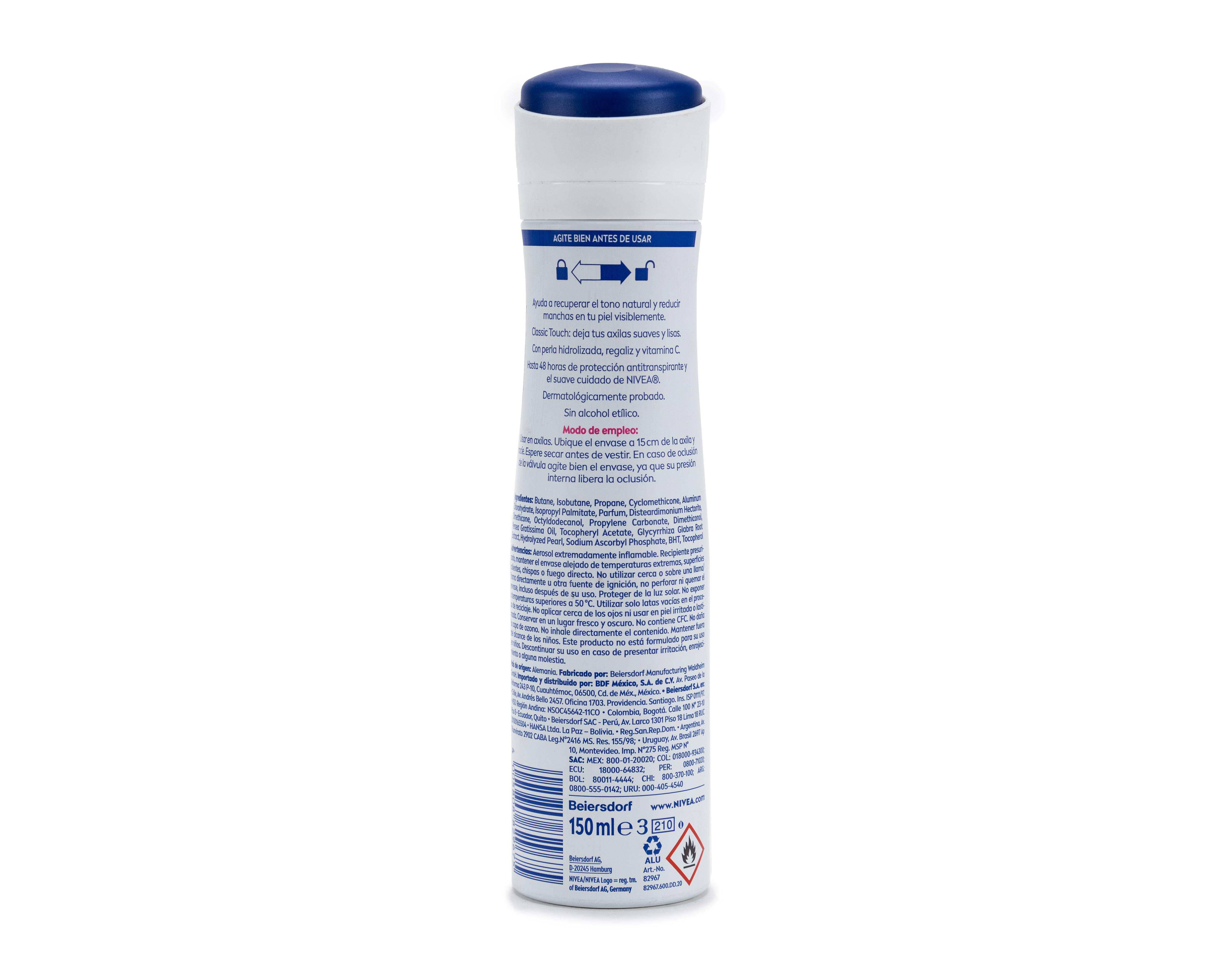 Foto 3 pulgar | Desodorante en Aerosol Nivea Tono Natural Classic Touch Aclarante 150 ml
