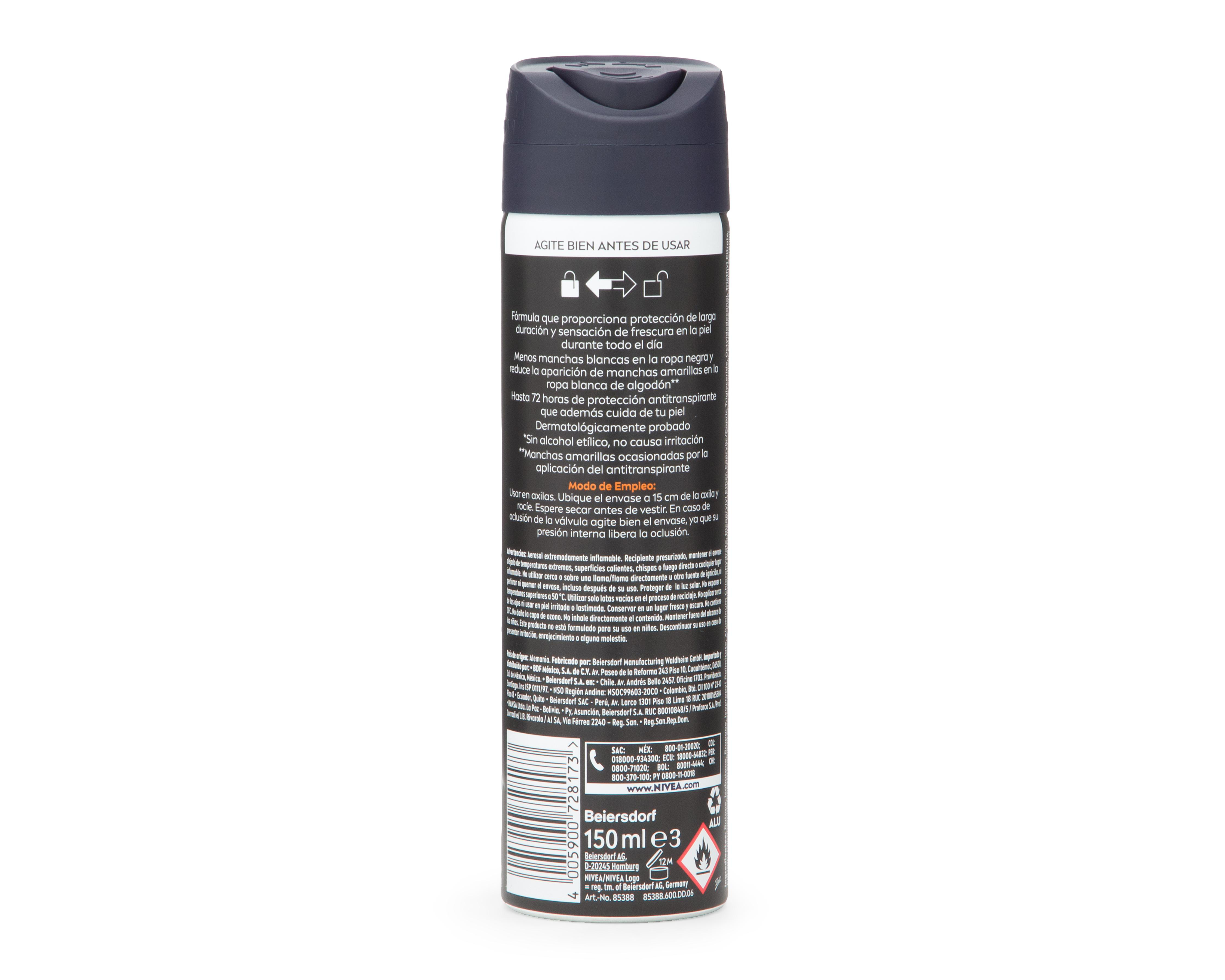 Foto 3 pulgar | Desodorante en Aerosol Nivea Men Black & White Invisible 150 ml