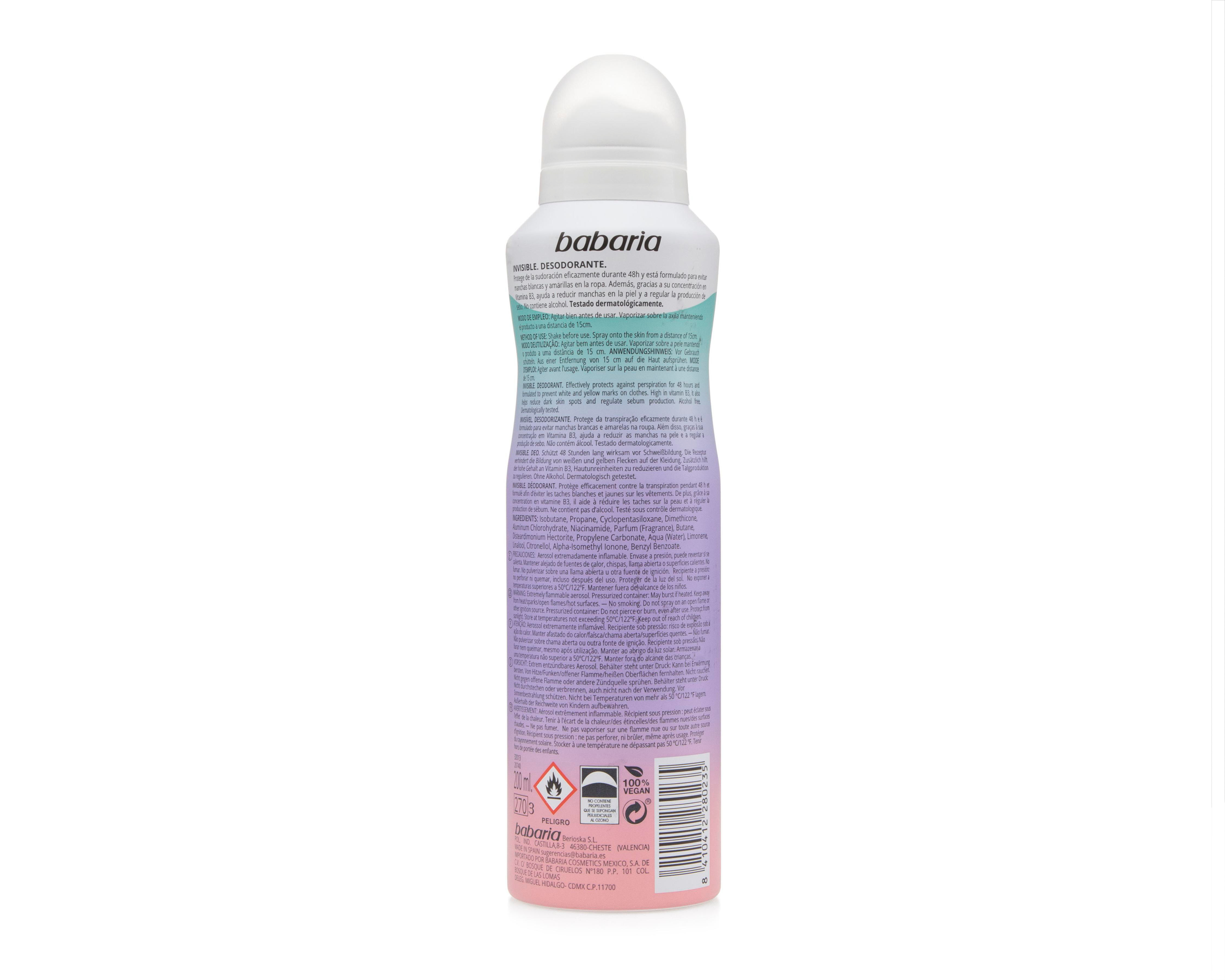 Foto 3 pulgar | Desodorante en Aerosol Babaria Invisible con Vitamina B3 200 ml