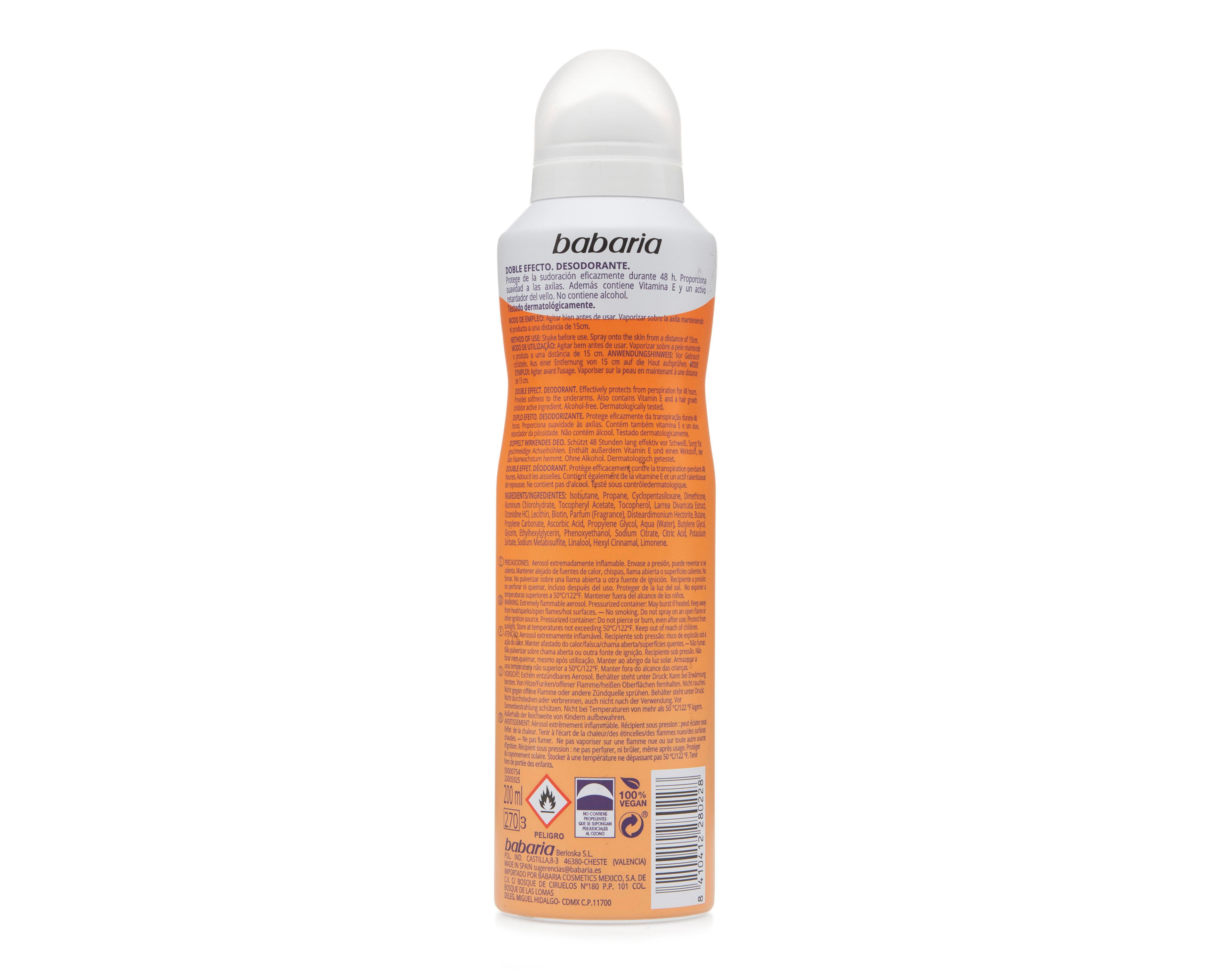 Foto 3 pulgar | Desodorante en Aerosol Babaria Doble Efecto con Vitamina E 200 ml