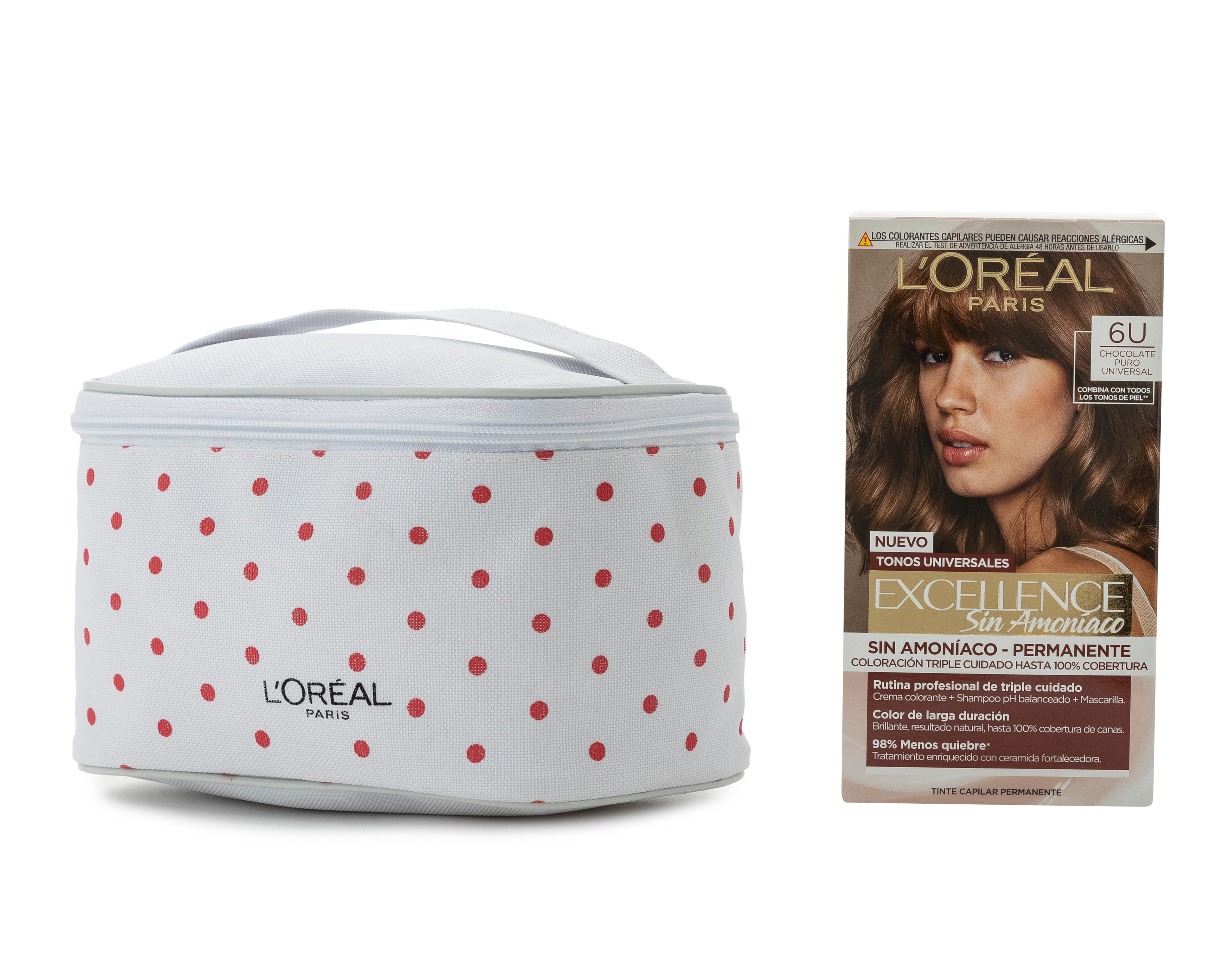 Tinte L'Oréal Excellence Sin Amoniaco 6U Chocolate Puro Universal + Cosmetiquera
