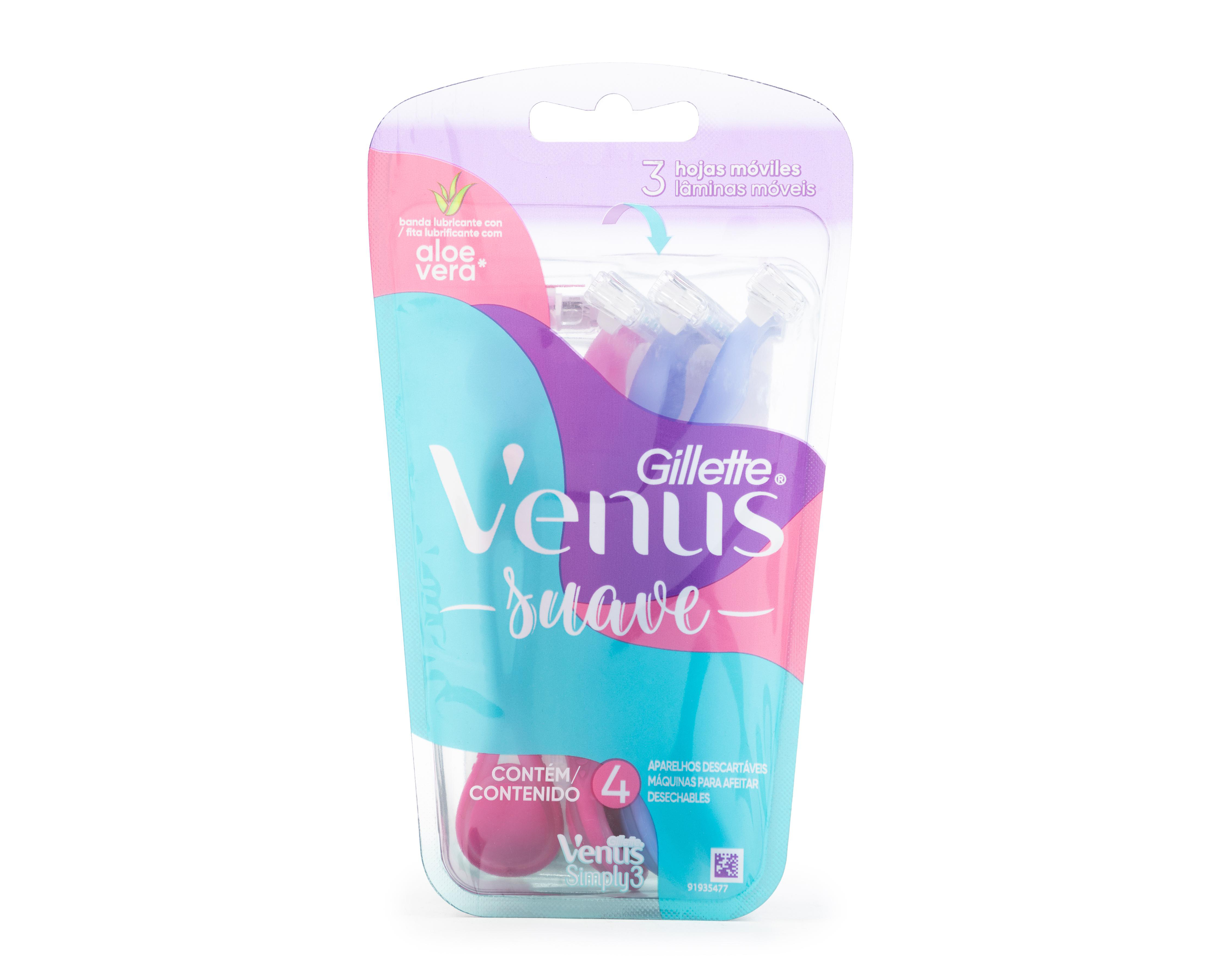 Rastrillo Gillette Venus Suave con Lubricante 4 Piezas