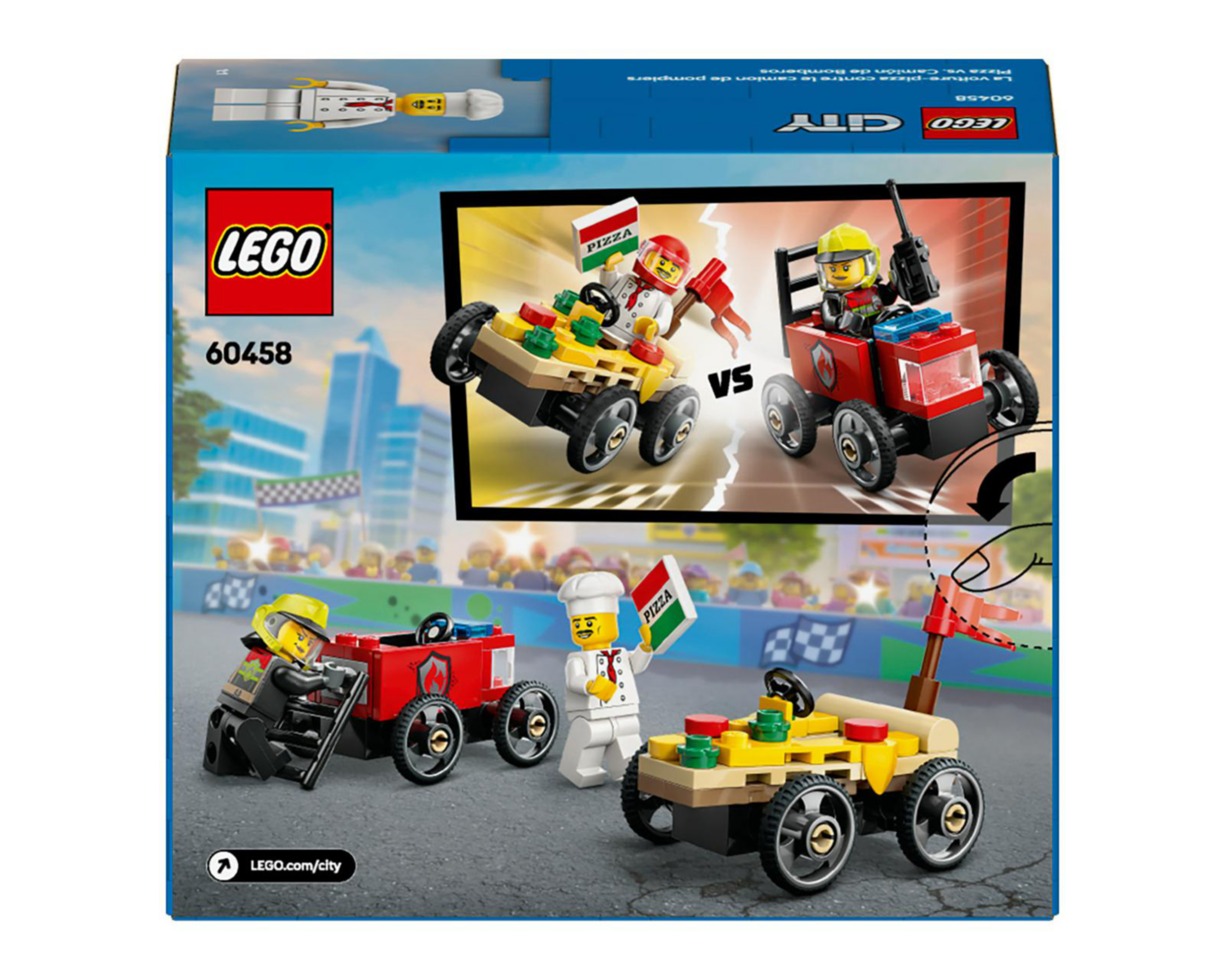 Foto 10 pulgar | LEGO City: Pack de Coches de Carreras Pizza vs Camión de Bomberos