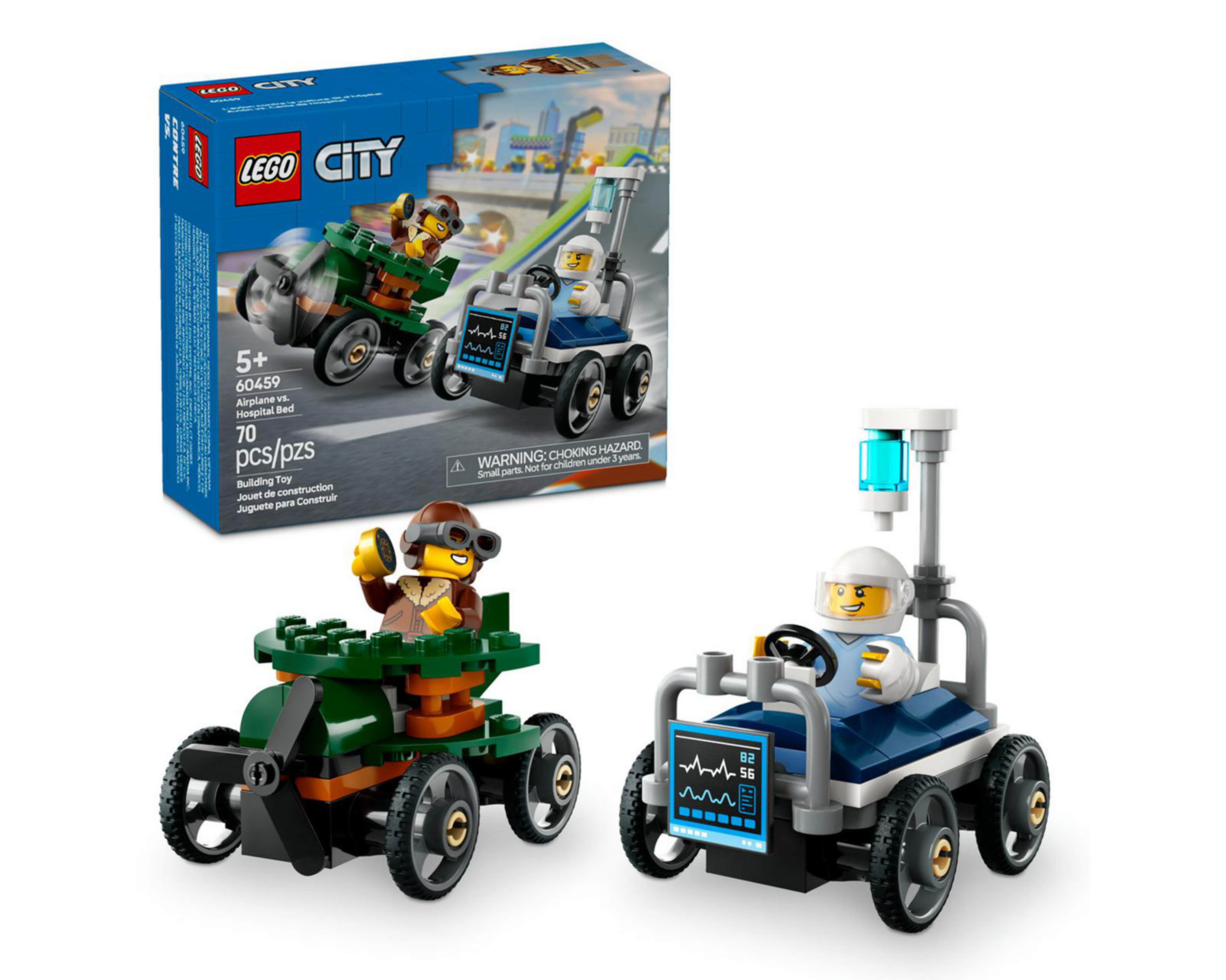 LEGO City: Pack de Coches de Carreras Avión vs Cama de Hospital