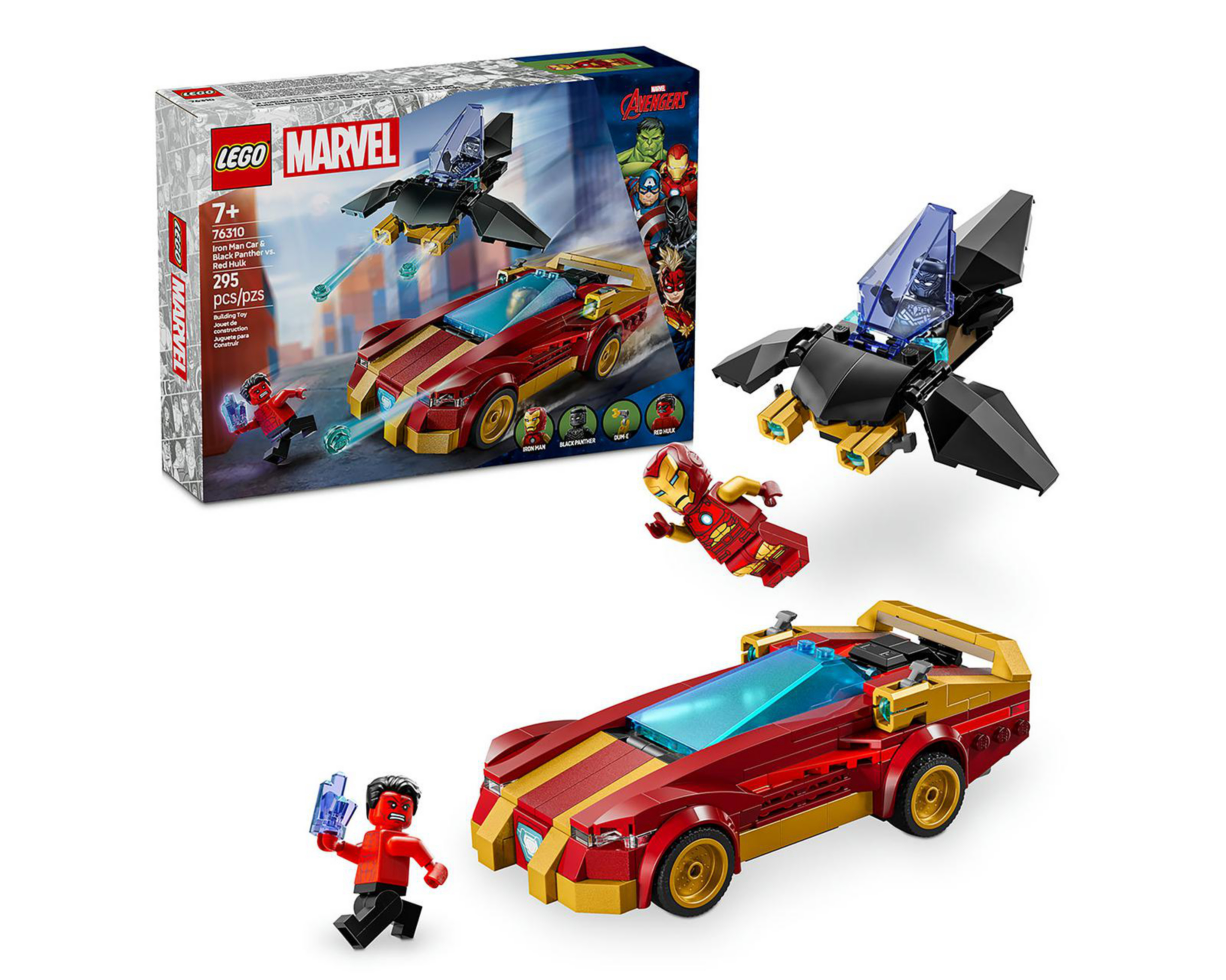 Foto 1 | LEGO Marvel: Deportivo de Iron Man y Black Panther vs. Hulk Rojo
