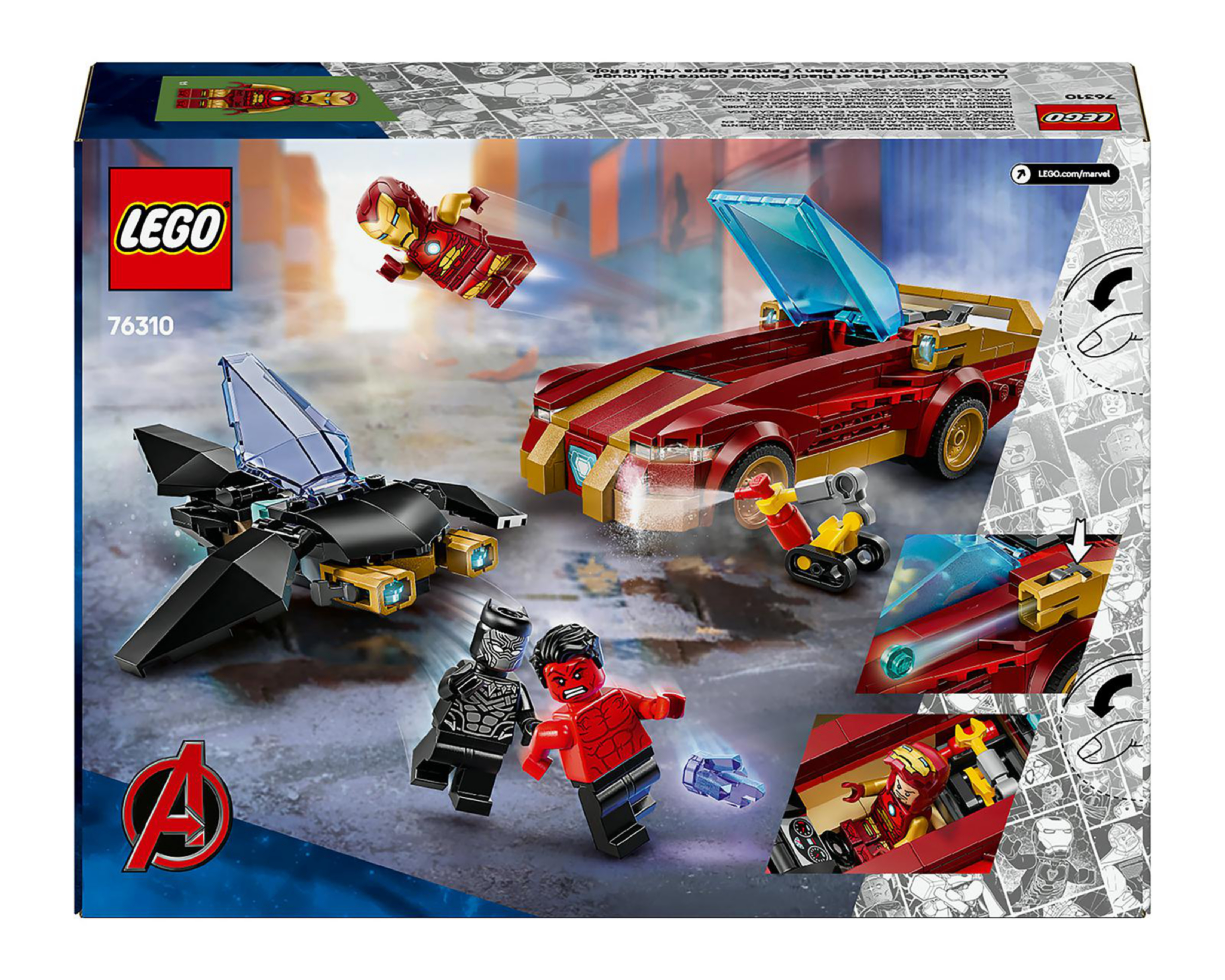 Foto 10 pulgar | LEGO Marvel: Deportivo de Iron Man y Black Panther vs. Hulk Rojo
