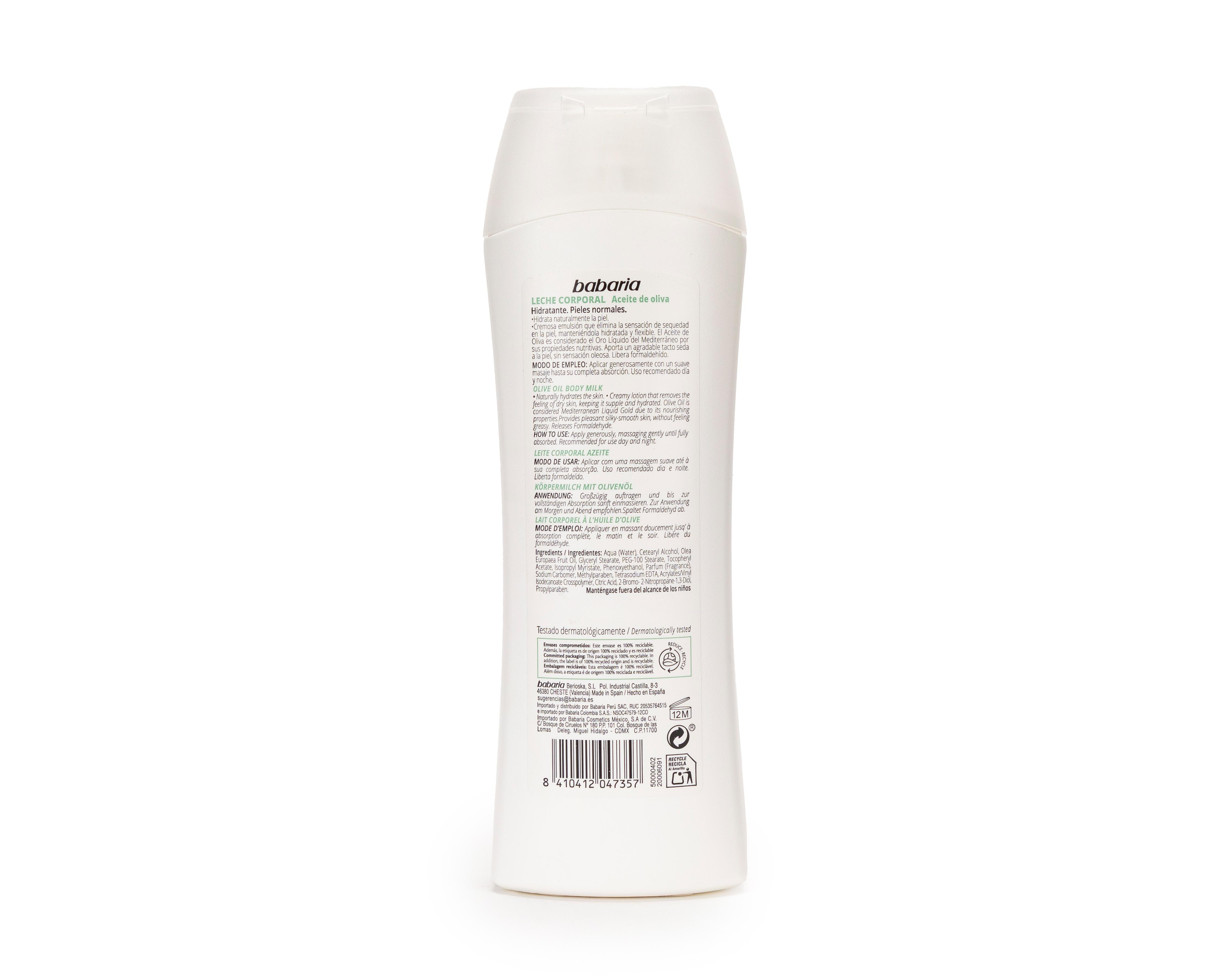 Foto 3 pulgar | Leche Corporal Babaria con Aceite de Oliva 400 ml