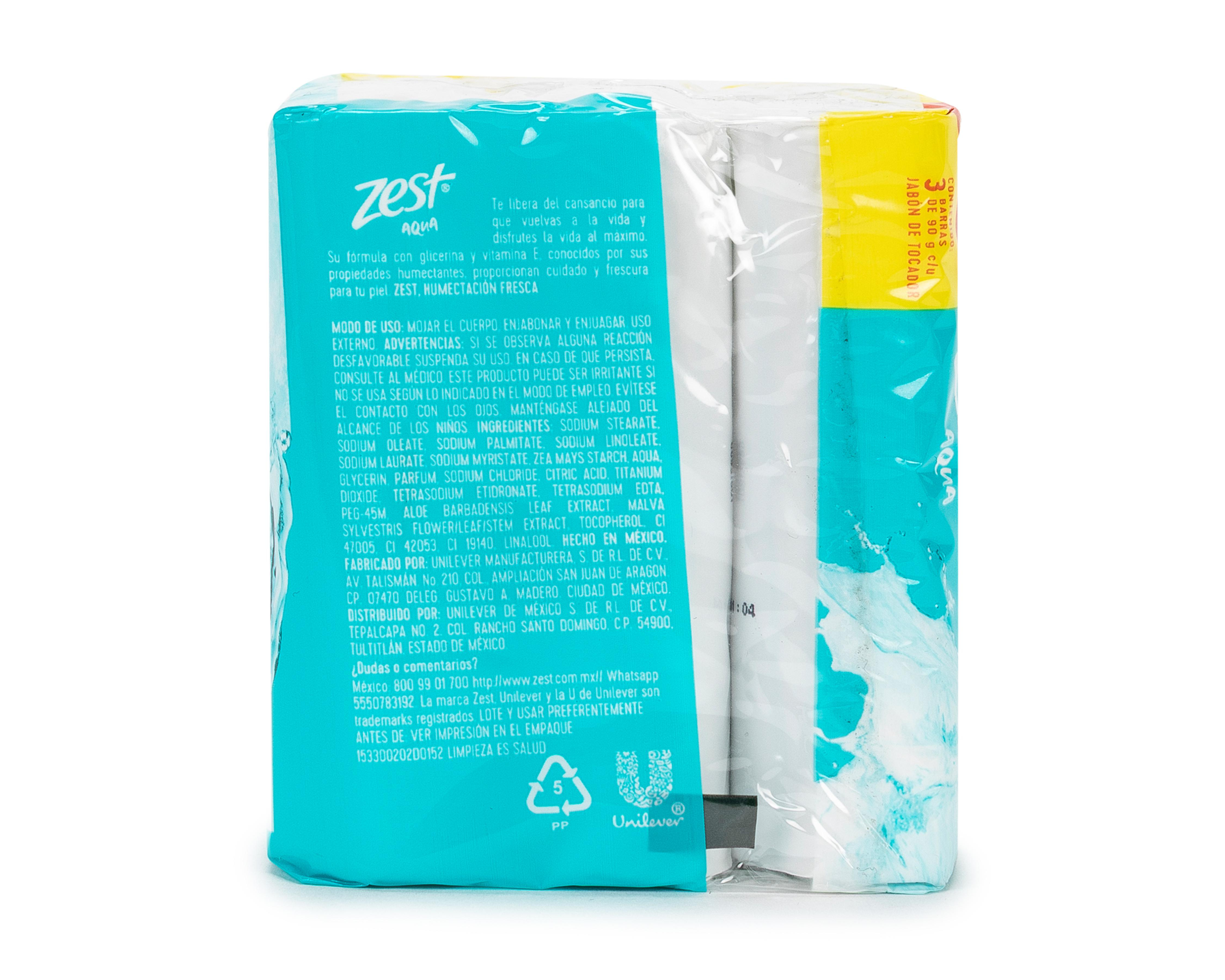 Foto 3 pulgar | Jabón con Glicerina y Vitamina E Zest Aqua 3 Piezas