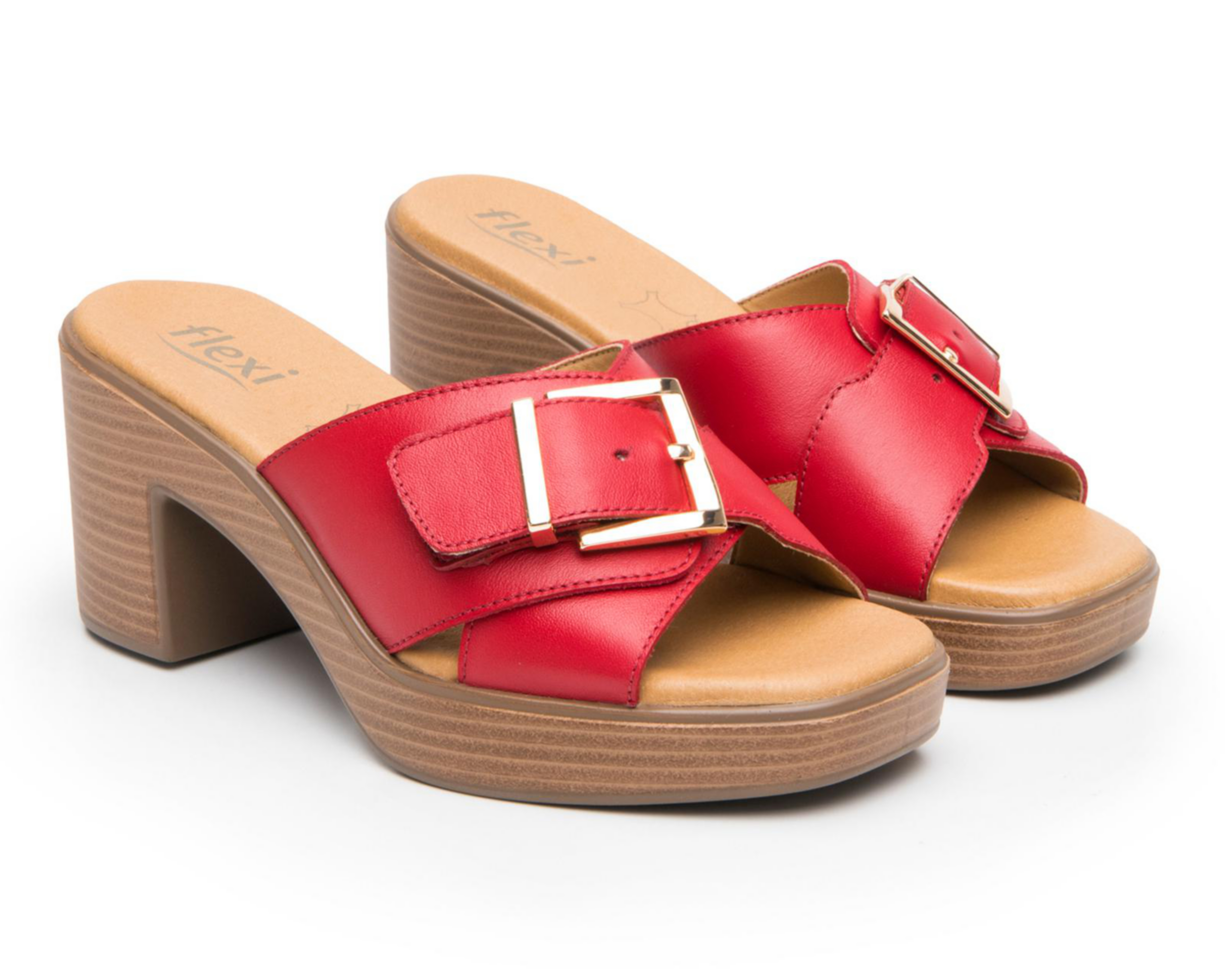 Sandalias de Tacón Flexi de Piel para Mujer